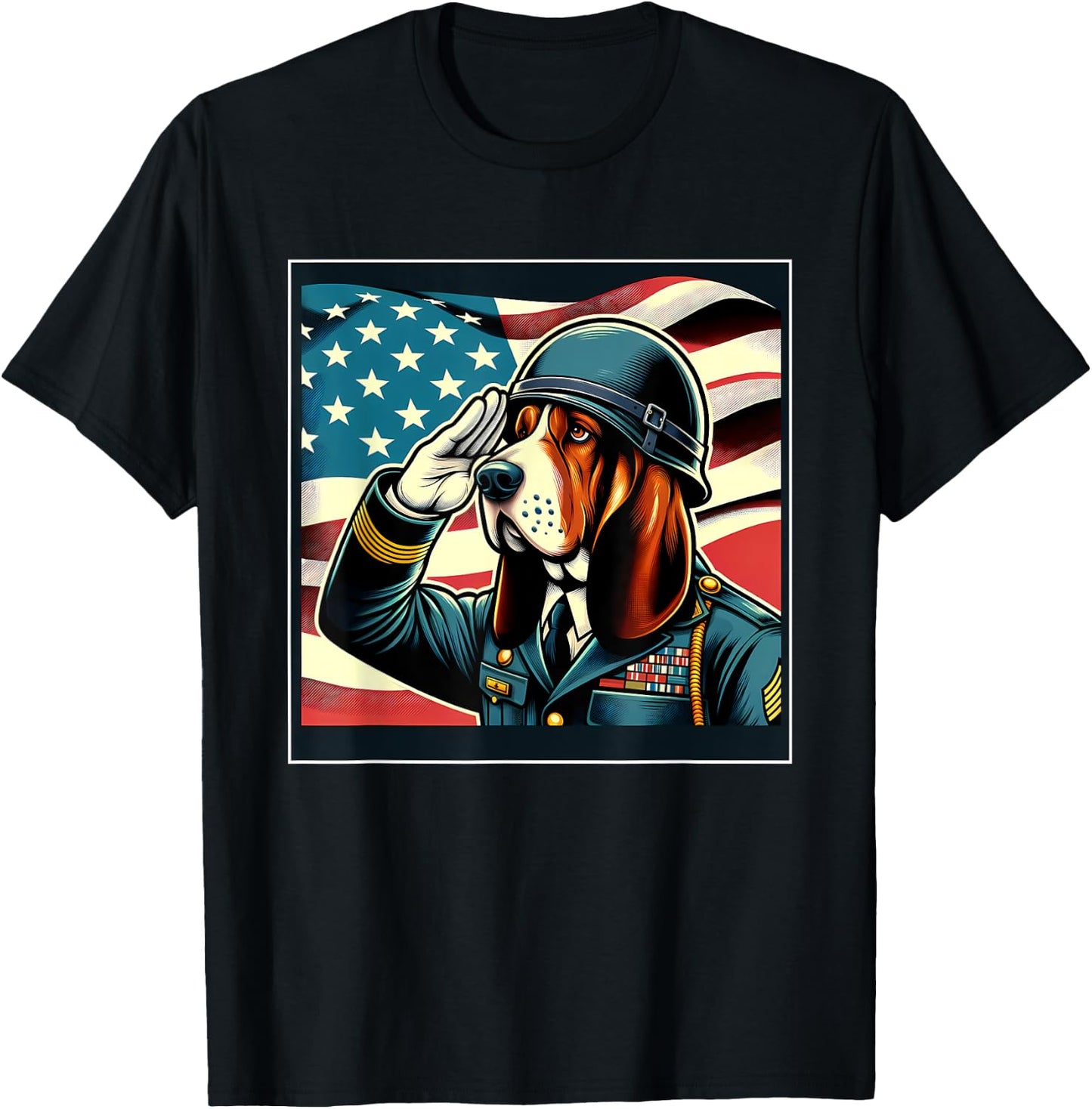 4th Of July US Flag Salute Basset Hound dog T-Shirt - T-Shirt | Black
