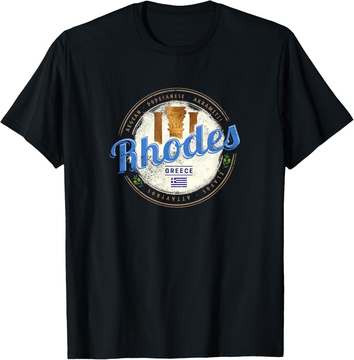 Rhodes Greece Vintage Island Aegean Pillars Souvenir T-Shirt - T-Shirt | Black