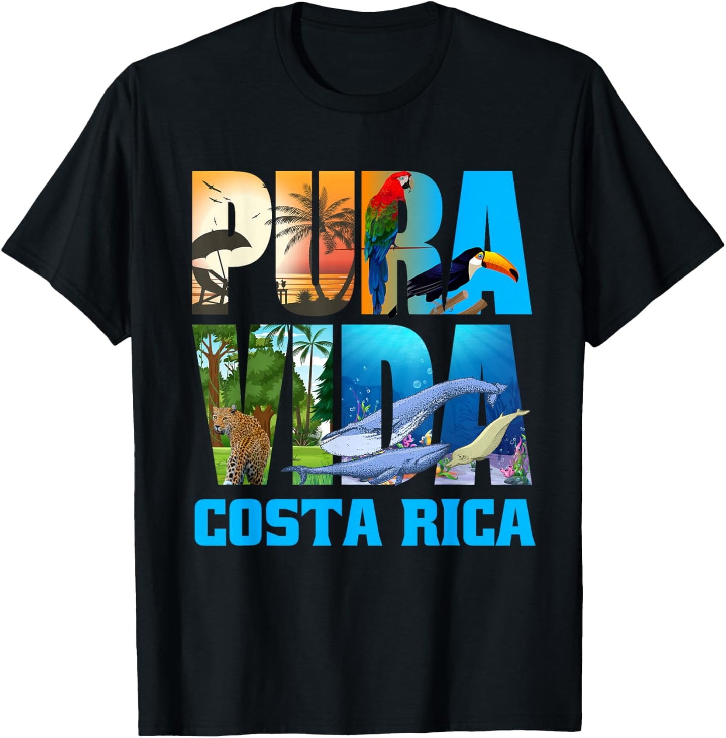 Costa Rica Pura Vida Shirt Animals Nature Pura Vida T-Shirt - T-Shirt | Black