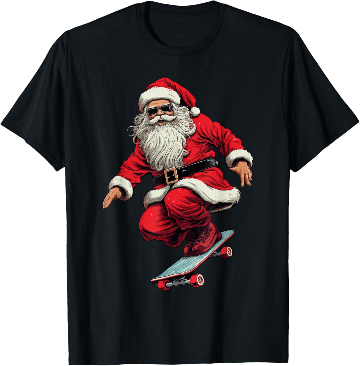 Santa Skateboard Christmas Xmas Skateboarding Pajama T-Shirt - T-Shirt | Black