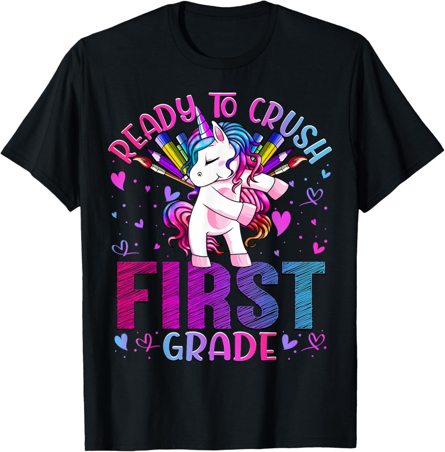 Ready to Crush First 1st Grade Back To School Unicorn Kids T-Shirt - T-Shirt | Black