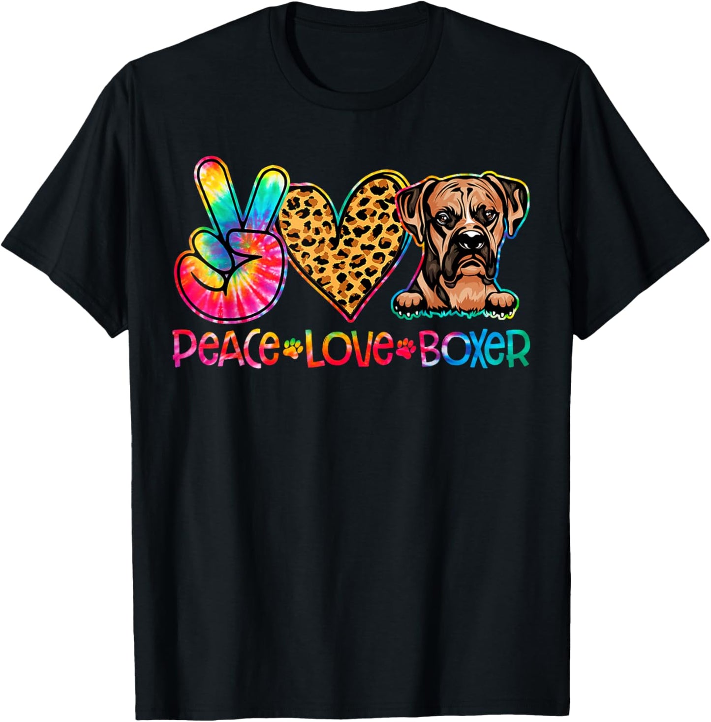 Peace Love Boxer Tie Dye Dog Lover Women Girls Kids T-Shirt - T-Shirt | Black