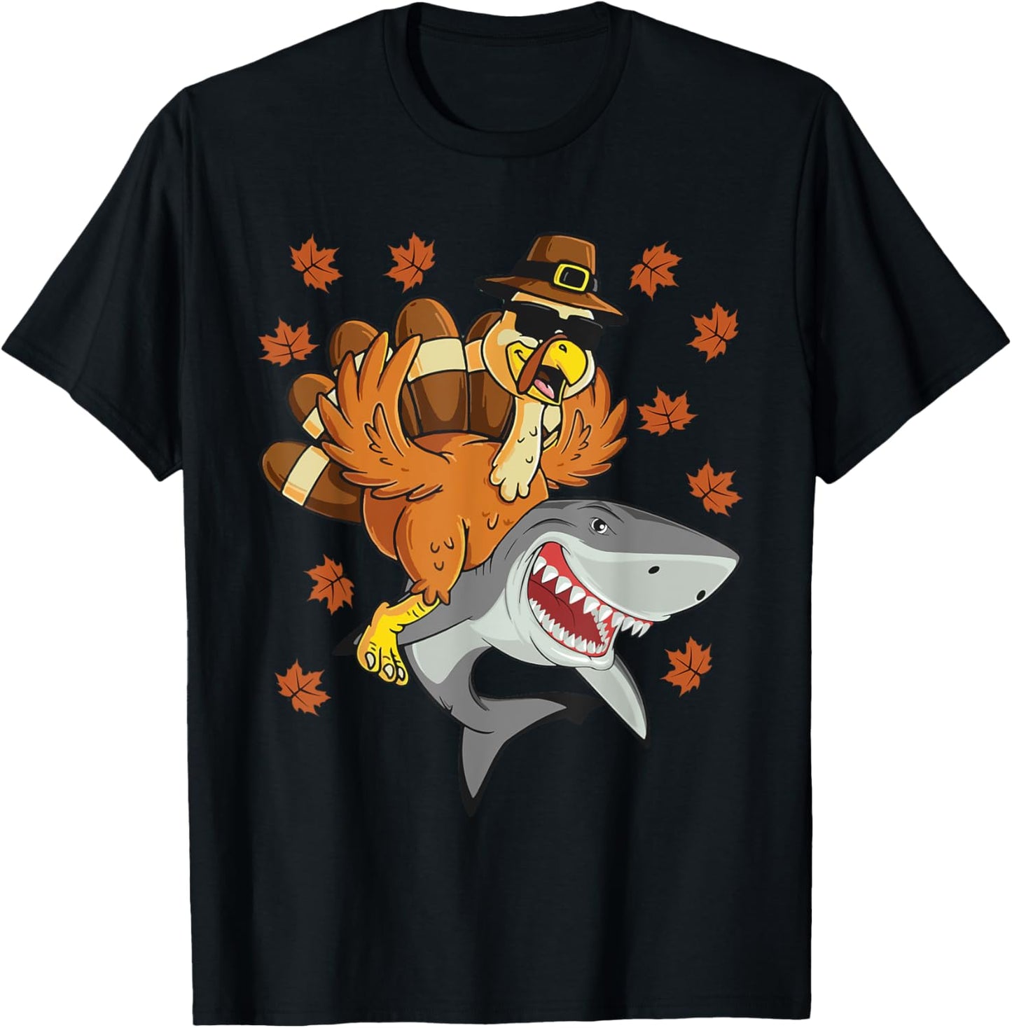 Thanksgiving Turkey Riding Shark Funny Toddler Boys Kids T-Shirt - T-Shirt | Black