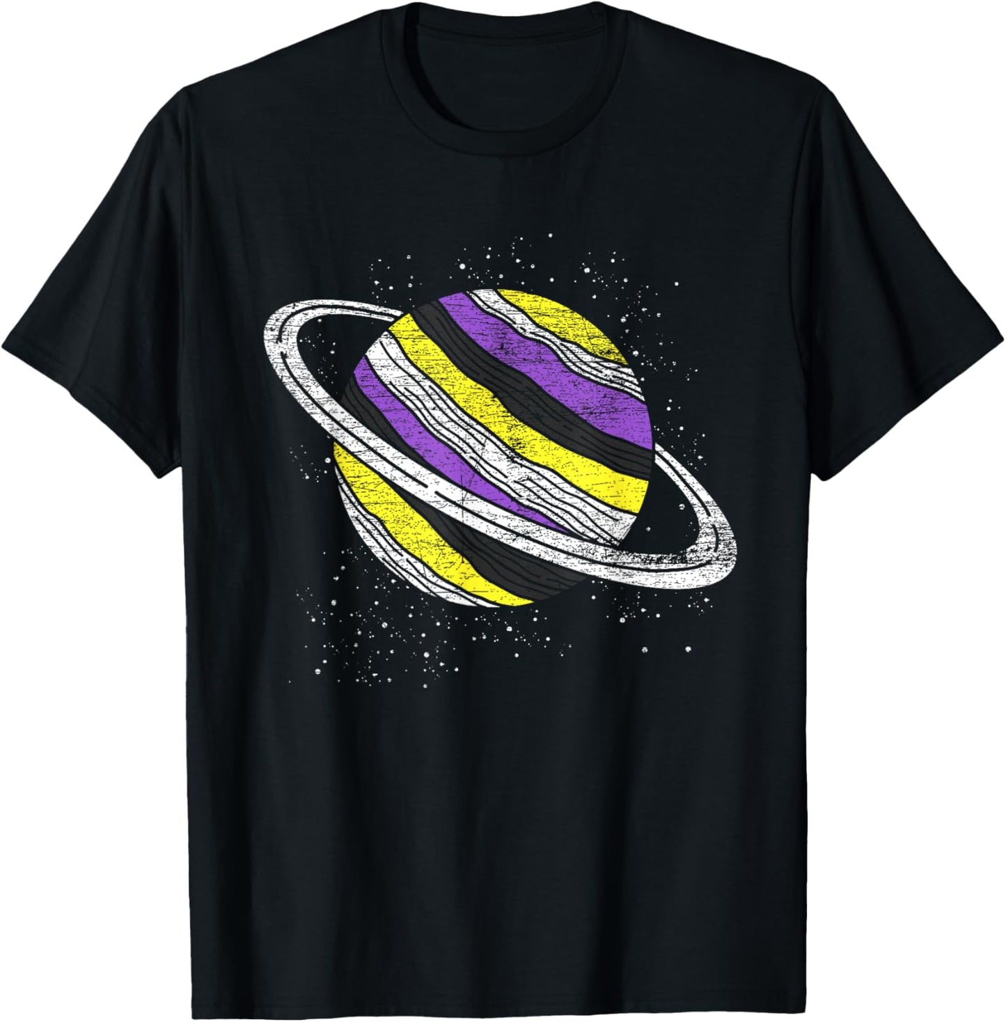 Non Binary Flag Saturn Genderfluid Planet Non-Binary T-Shirt - T-Shirt | Black