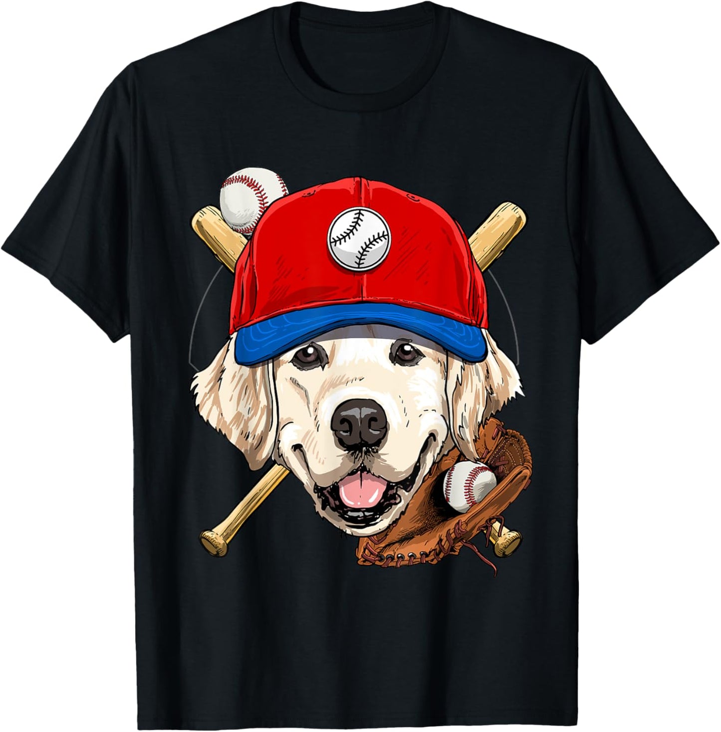 Golden Retriever Baseball Dog Lovers Baseball Player Women Girls Kids T-Shirt - T-Shirt | Black