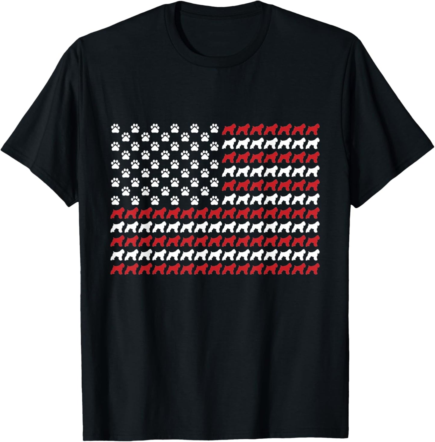 Bouvier des Flandres 4th of July Dog Paw Print T-Shirt - T-Shirt | Black