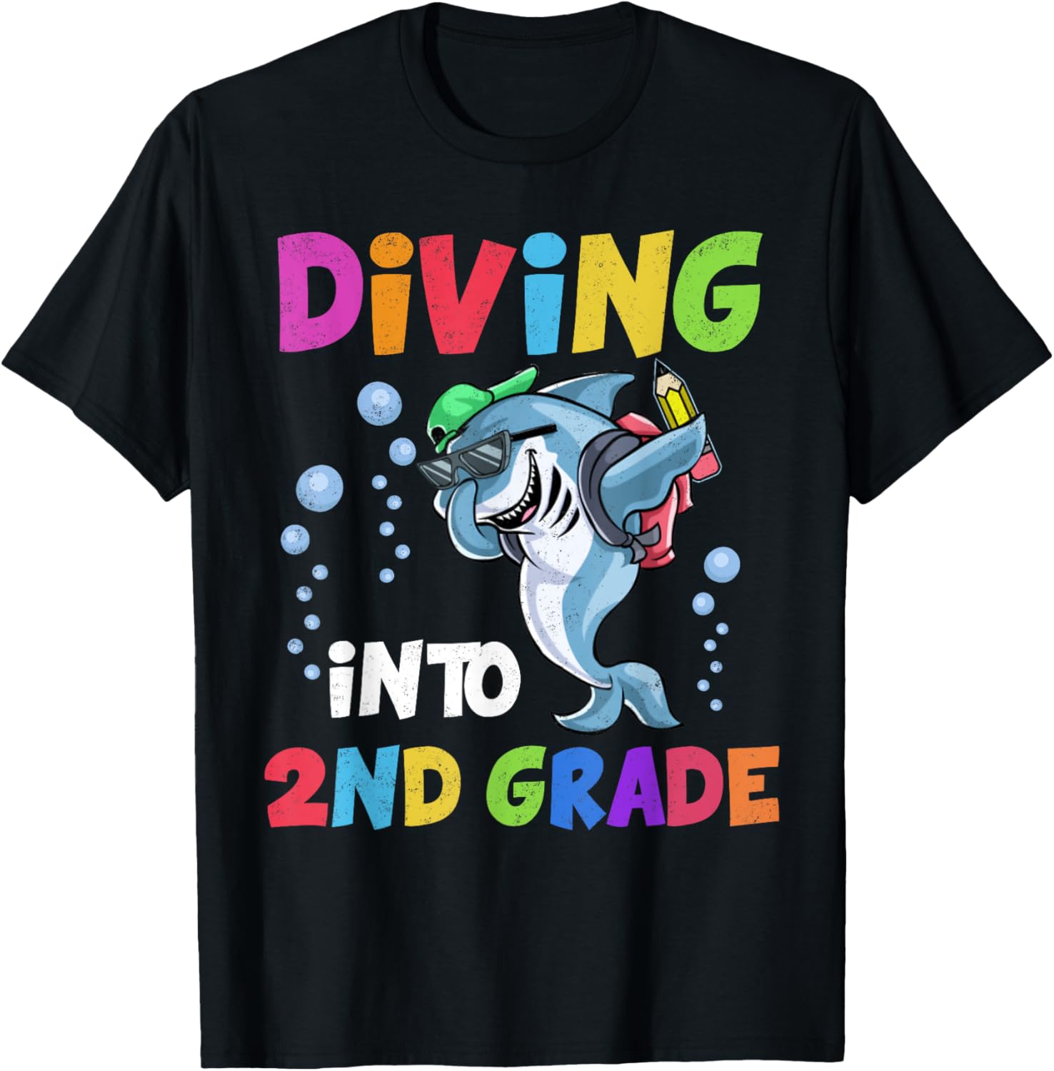 Shark Diving Into 2nd Grade Student Back To School Teacher Women Girls Kids T-Shirt - T-Shirt | Black
