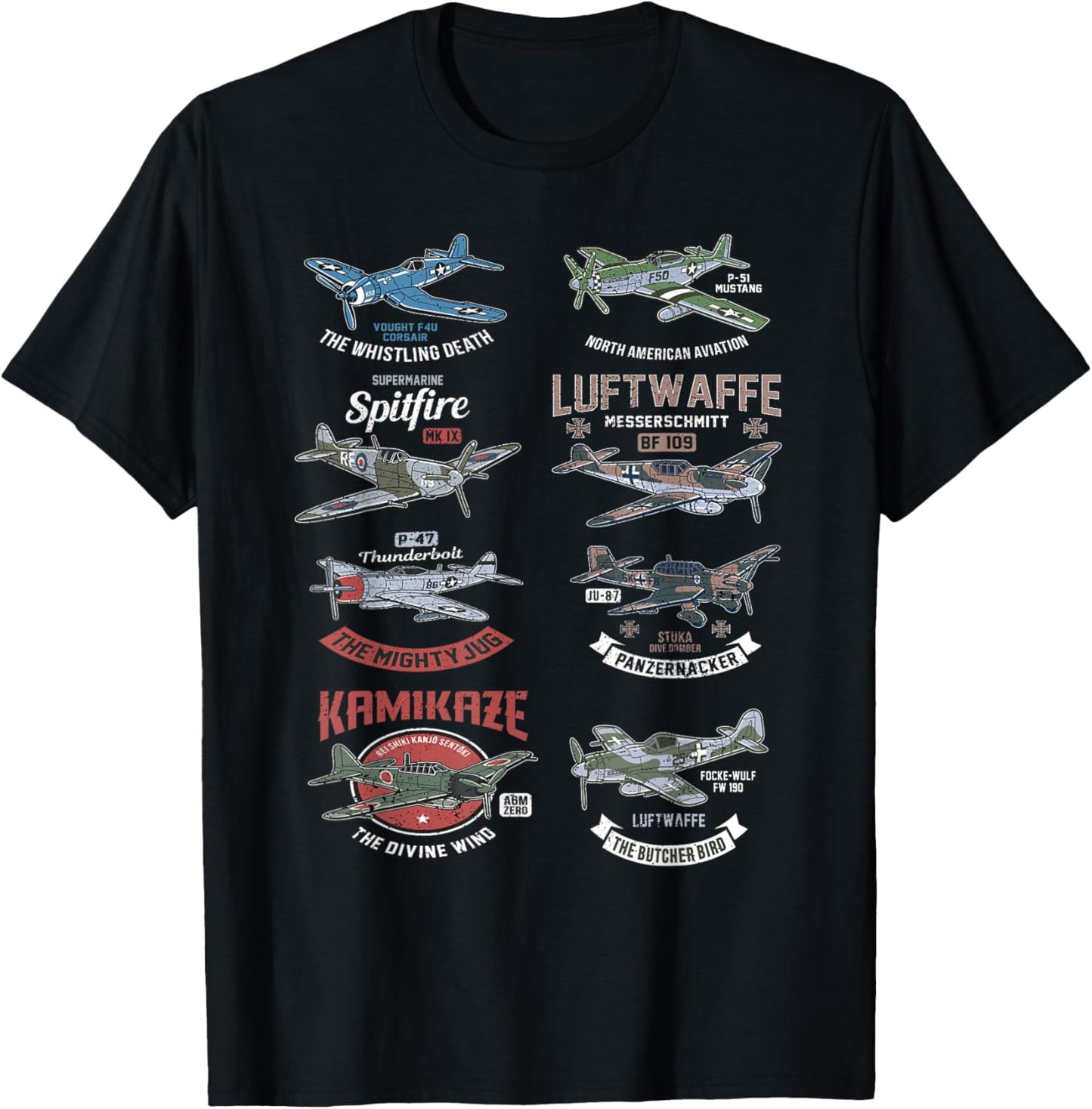 WW2 Planes Warbirds Warplanes F4U Corsair P-47 Thunderbolt T-Shirt - T-Shirt | Black