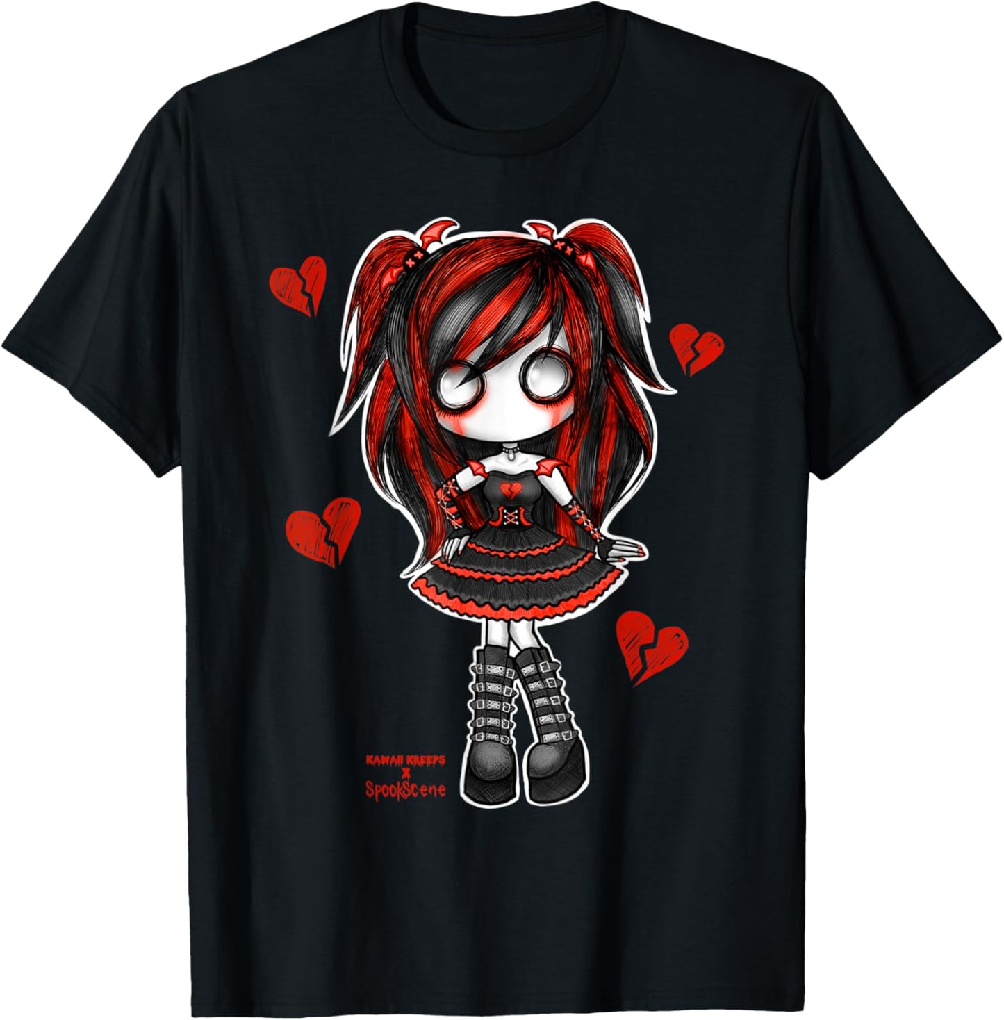 Spookscene Emo Girl Drawing Soft Goth Mall Goth Red Alt Cute T-Shirt - T-Shirt | Black