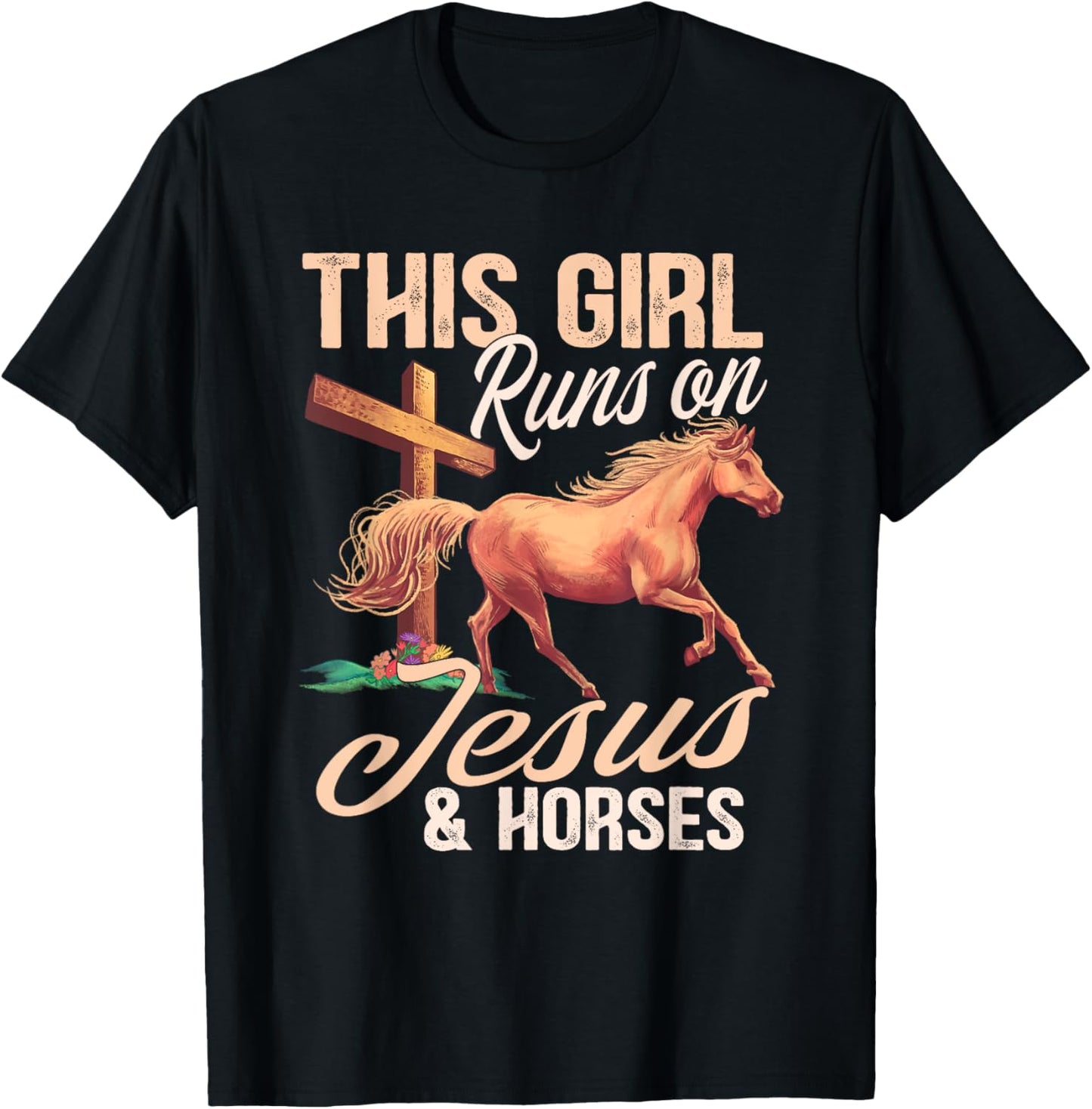 This girl runs on jesus and horses T-Shirt - T-Shirt | Black