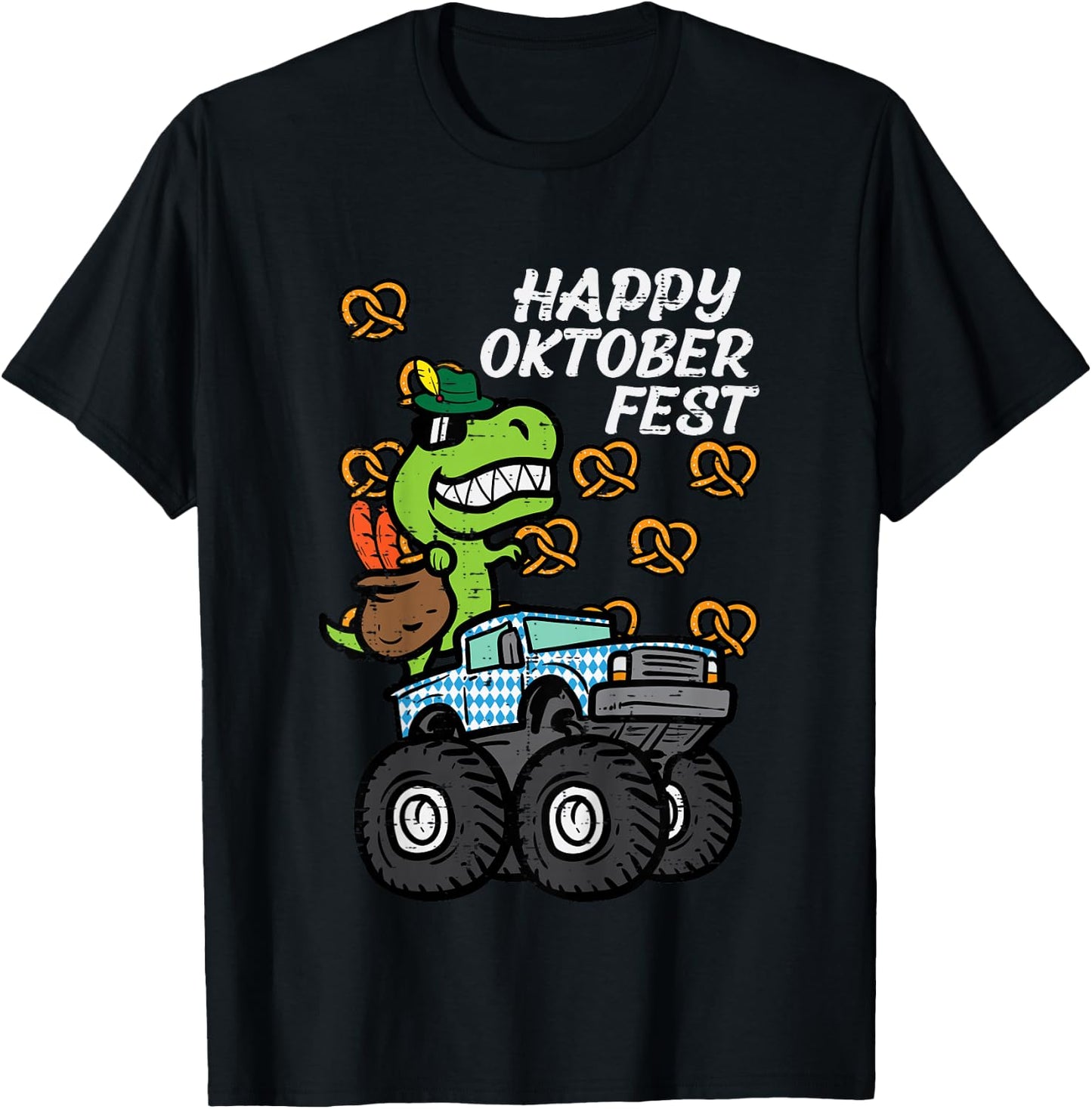 Kids Happy Oktoberfest Dino Monster Truck German Toddler Boys Kid T-Shirt - T-Shirt | Black