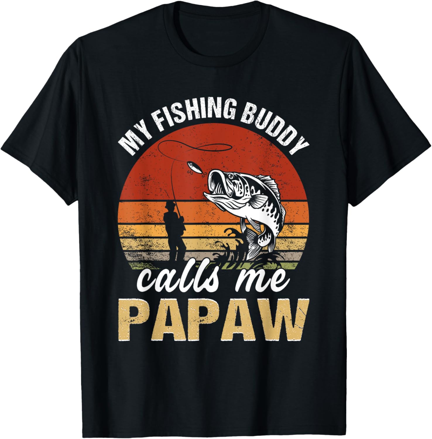 Vintage My Fishing Buddy Calls Me Papaw Family Fathers Day T-Shirt - T-Shirt | Black