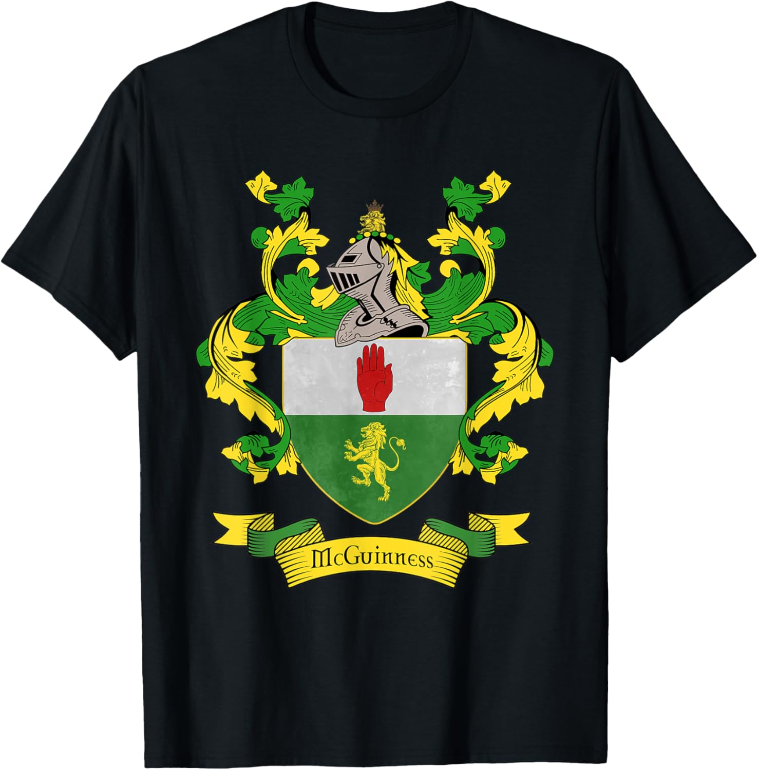 McGuinness Coat of Arms | McGuinness Surname Family Crest T-Shirt - T-Shirt | Black