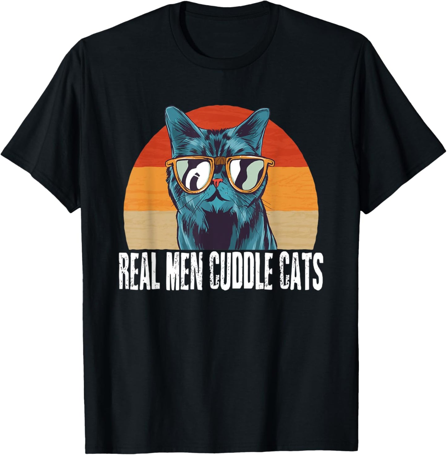 Real Men Cuddle Cats Cat Daddy Dad Vintage Retro T-Shirt - T-Shirt | Black