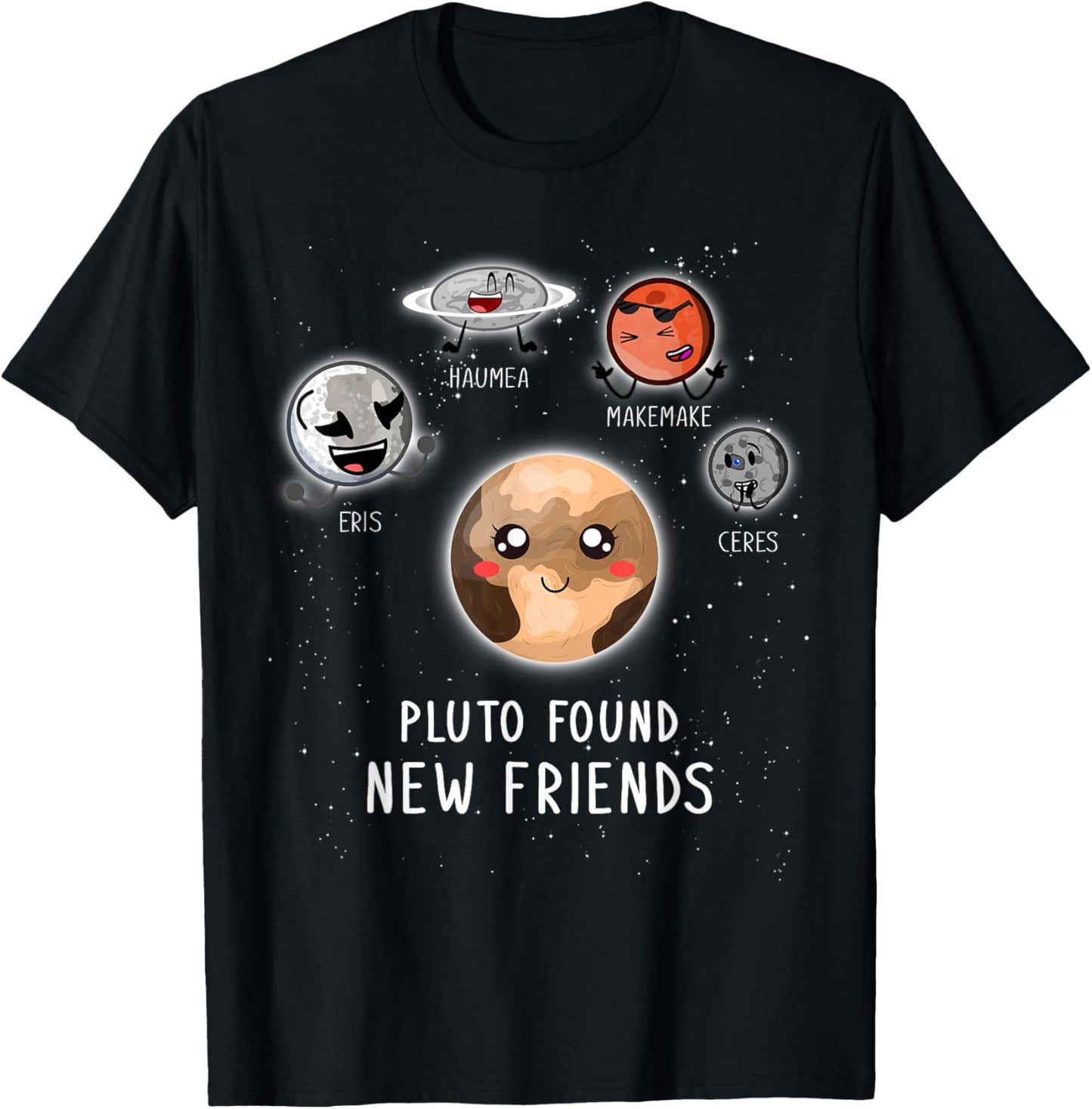 Pluto Found New Friend Planet Face T-Shirt - T-Shirt | Black