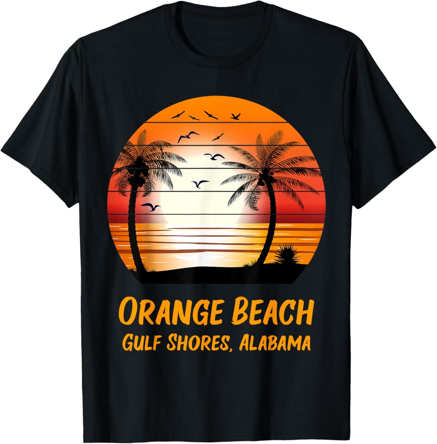 Orange Beach Gulf Shores Alabama Vintage Sunset Retro Summer T-Shirt - T-Shirt | Black
