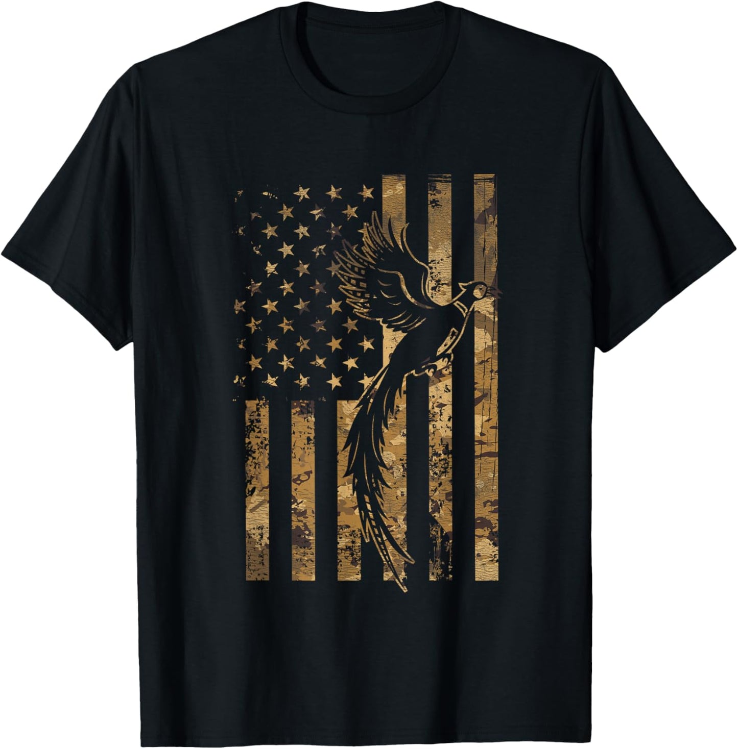 Pheasant Bird Hunter American Flag Camouflage Pheasant Hunt T-Shirt - T-Shirt | Black