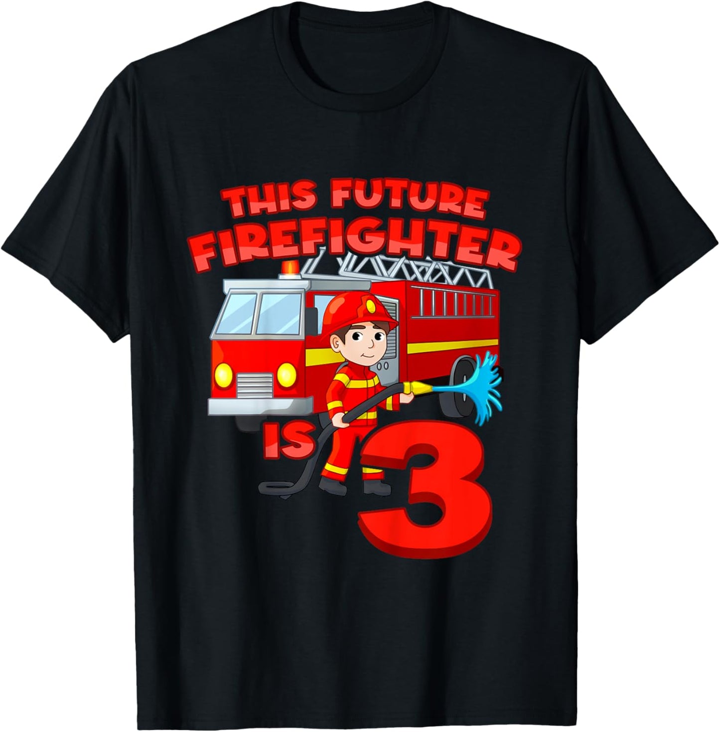 3th Birthday Future Firefighter With Fire Truck 3 Year Old T-Shirt - T-Shirt | Black