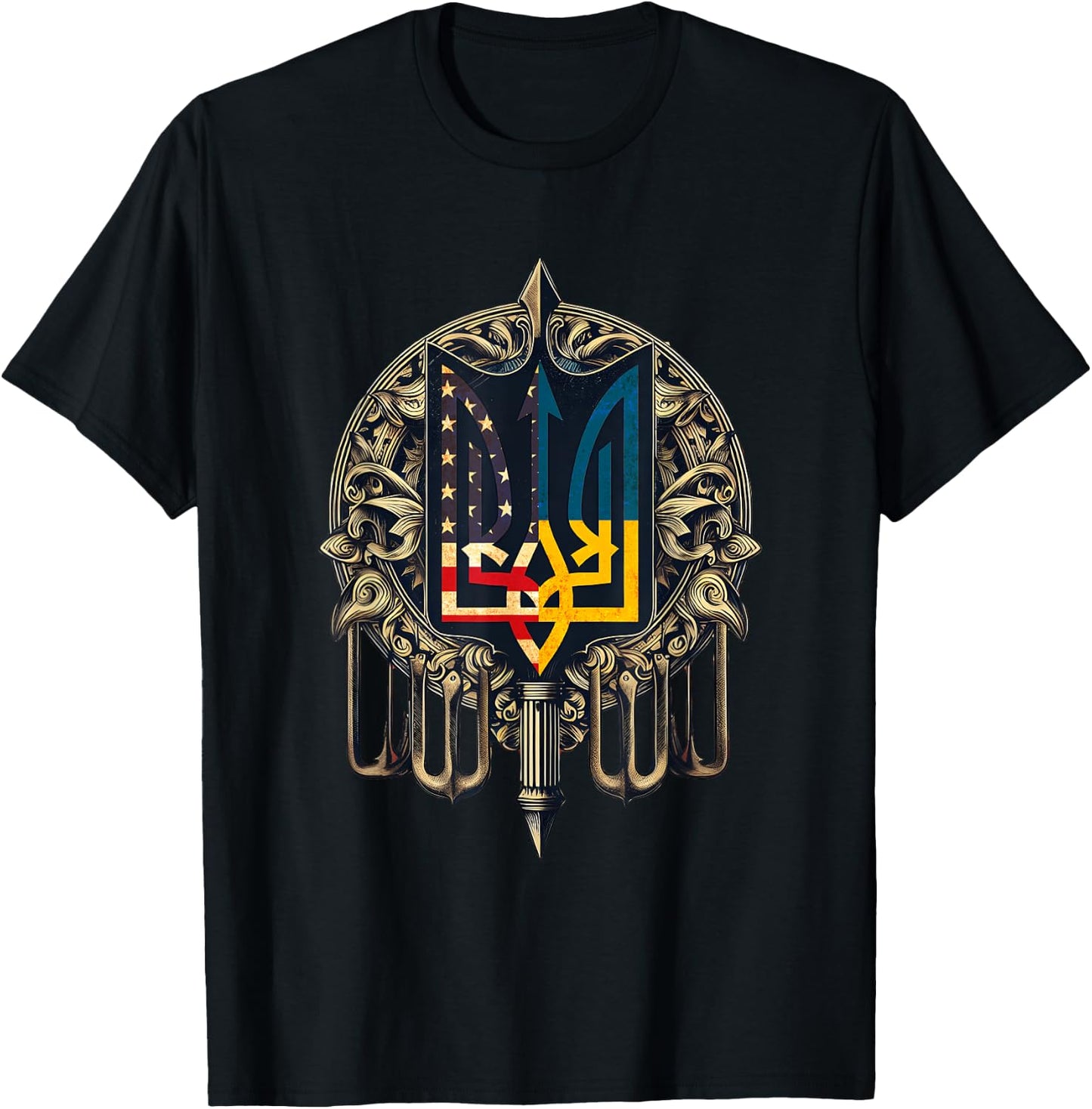Vintage Ukraine American Flag Ukrainian Trident Men T-Shirt - T-Shirt | Black