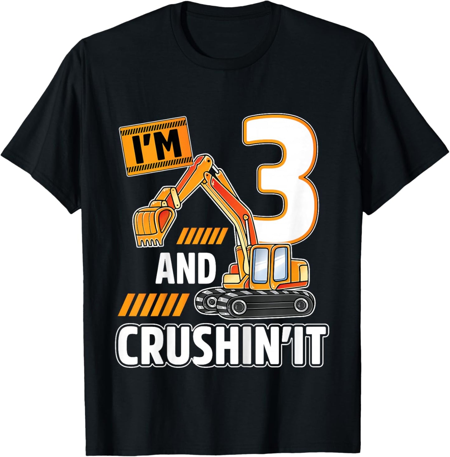 3 year old vehicles construction excavator Birthday 3rd T-Shirt - T-Shirt | Black