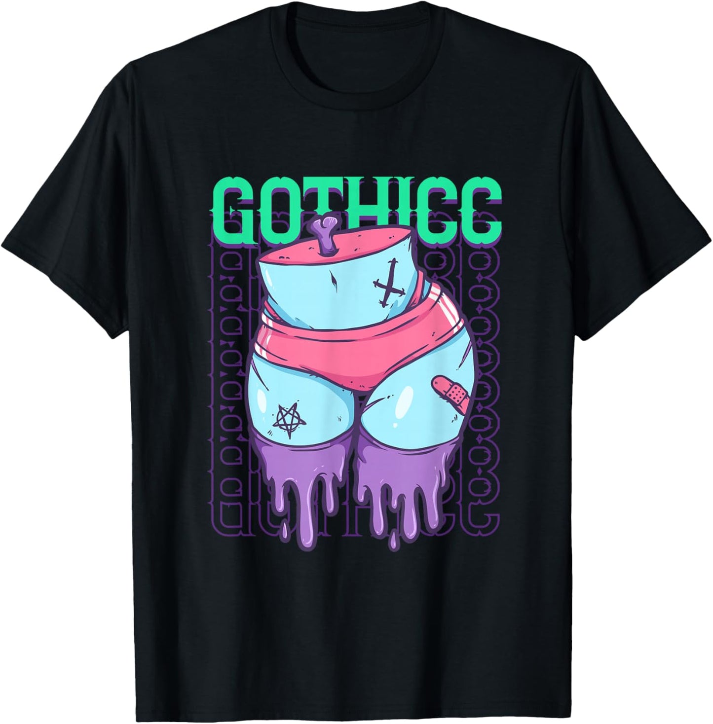 Gothic Emo Gothicc Pastel Goth Thick Thighs Booty T-Shirt - T-Shirt | Black
