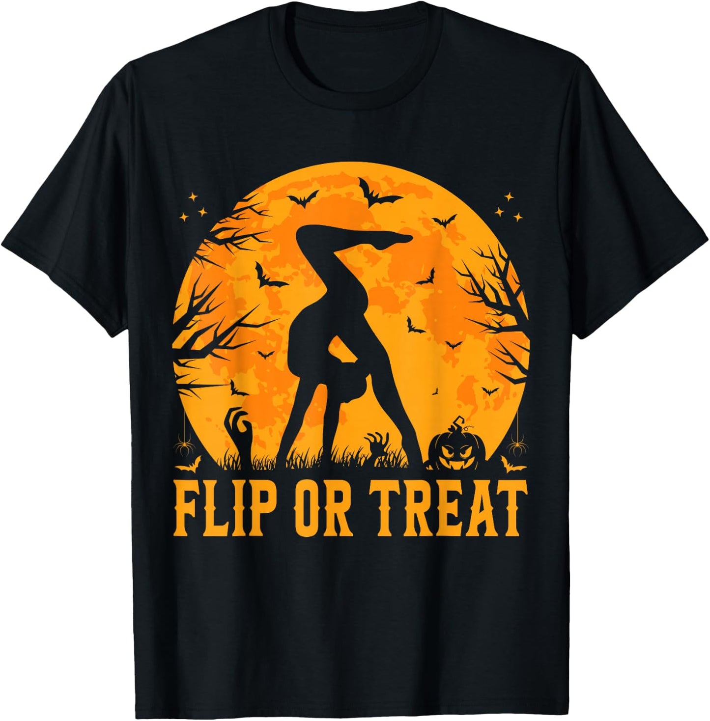 Gymnastics Halloween Flip or Treat Halloween Gymnastics T-Shirt - T-Shirt | Black