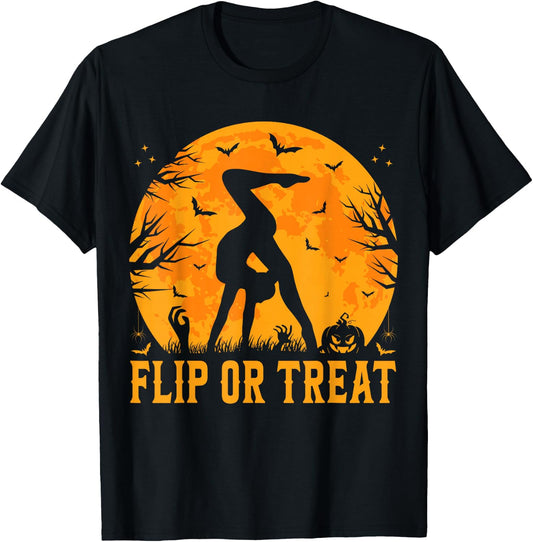 Gymnastics Halloween Flip or Treat Halloween Gymnastics T-Shirt - T-Shirt | Black