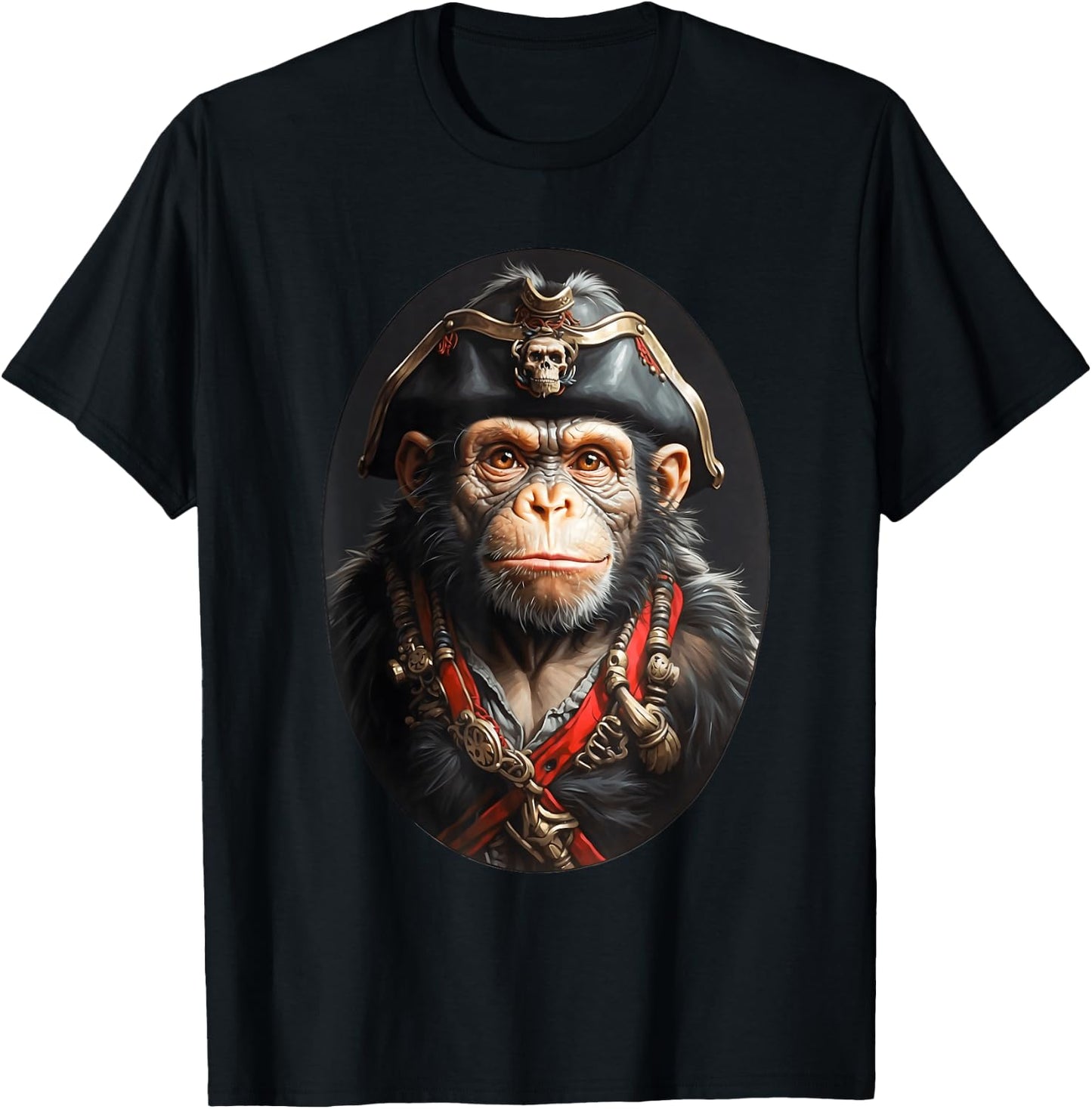 Pirate Chimpanzee Captain - Swashbuckling Monkey Pirate Art T-Shirt - T-Shirt | Black