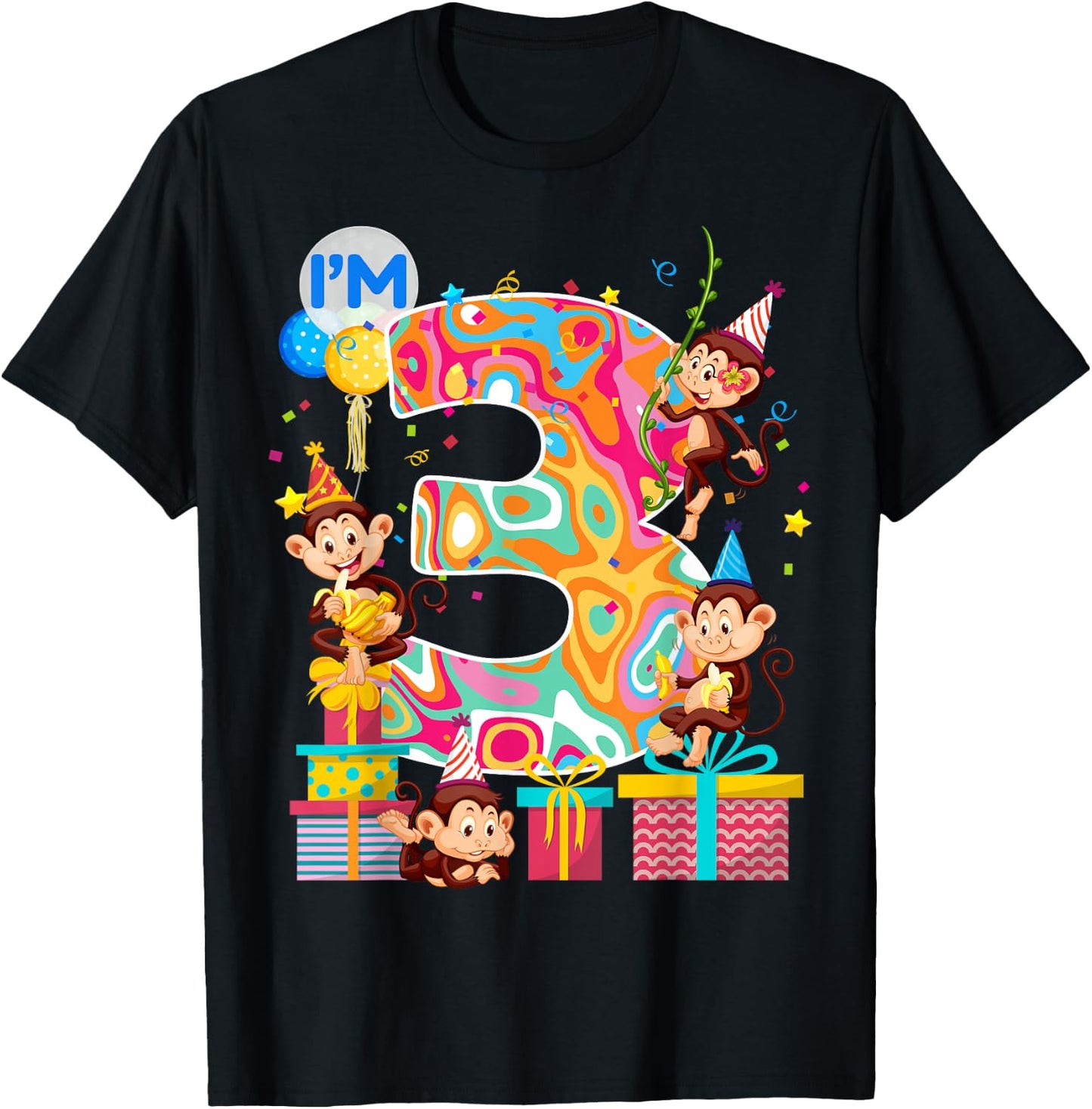 3rd B-Day Monkey Birthday Zoo Animal 3 Year Old Funny T-Shirt - T-Shirt | Black