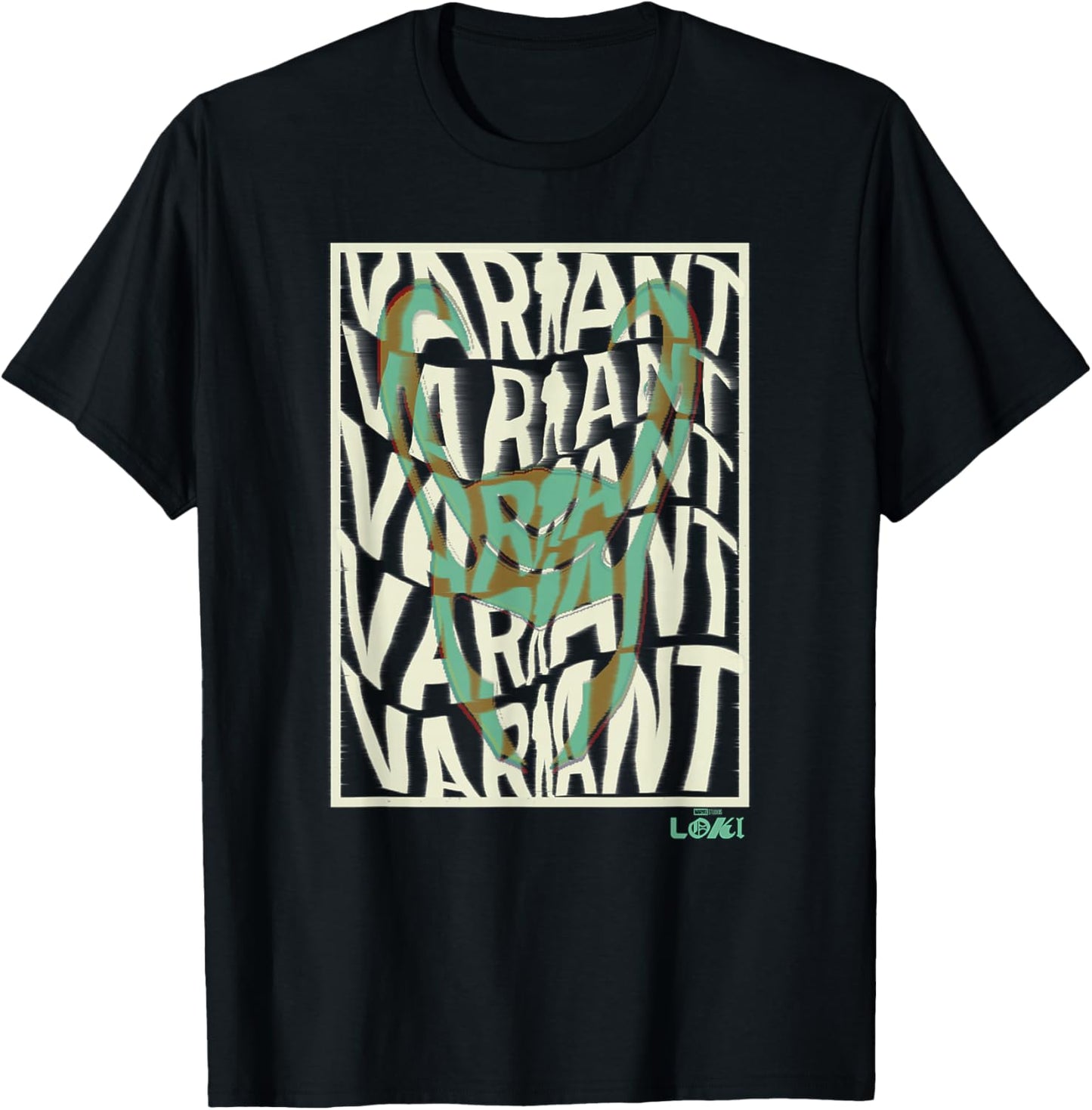 Marvel Loki Variant Word Stack Square Loki Horns T-Shirt - T-Shirt | Black