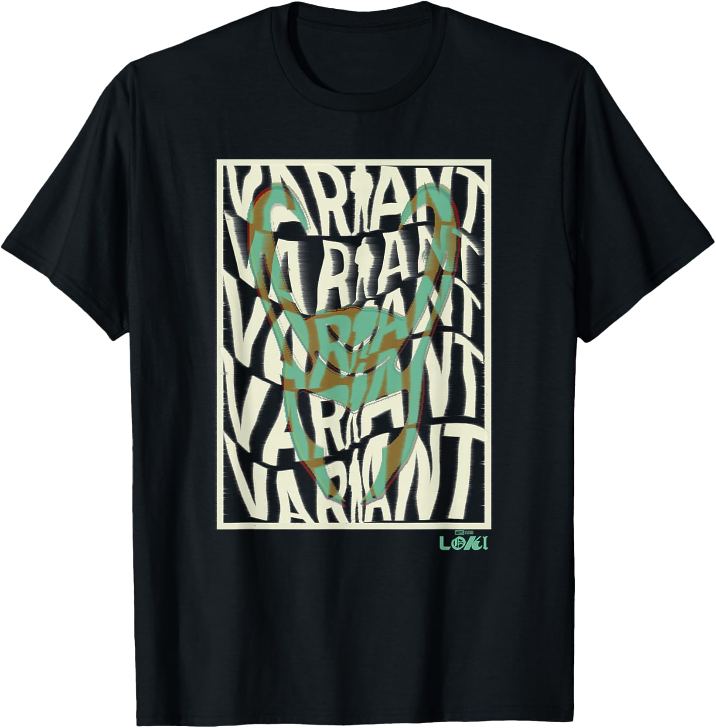 Marvel Loki Variant Word Stack Square Loki Horns T-Shirt - T-Shirt | Black