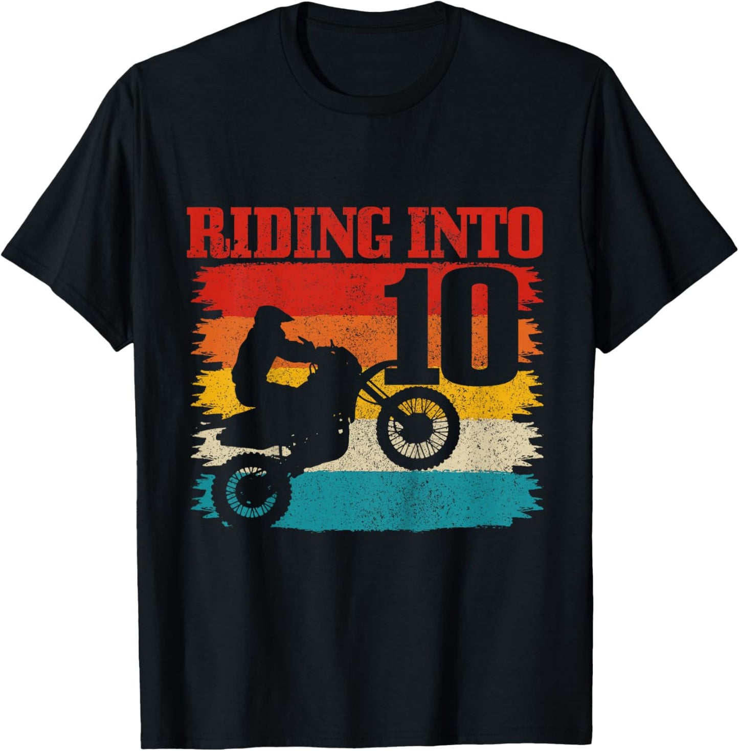 Riding Into 10 Motocross 10th Birthday Dirt Bike Enduro T-Shirt - T-Shirt | Black