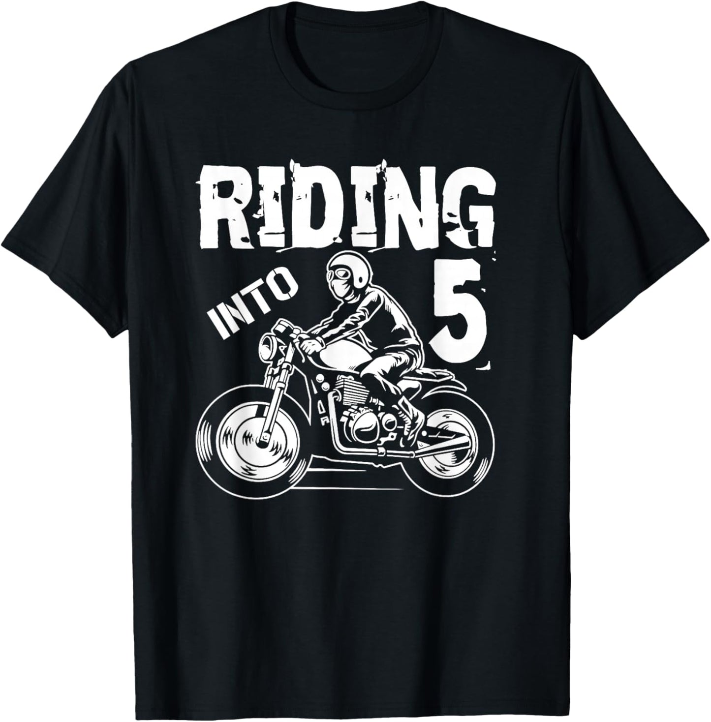 Riding Into 5 Years Old 5th Birthday Kids Motorcycle Party T-Shirt - T-Shirt | Black