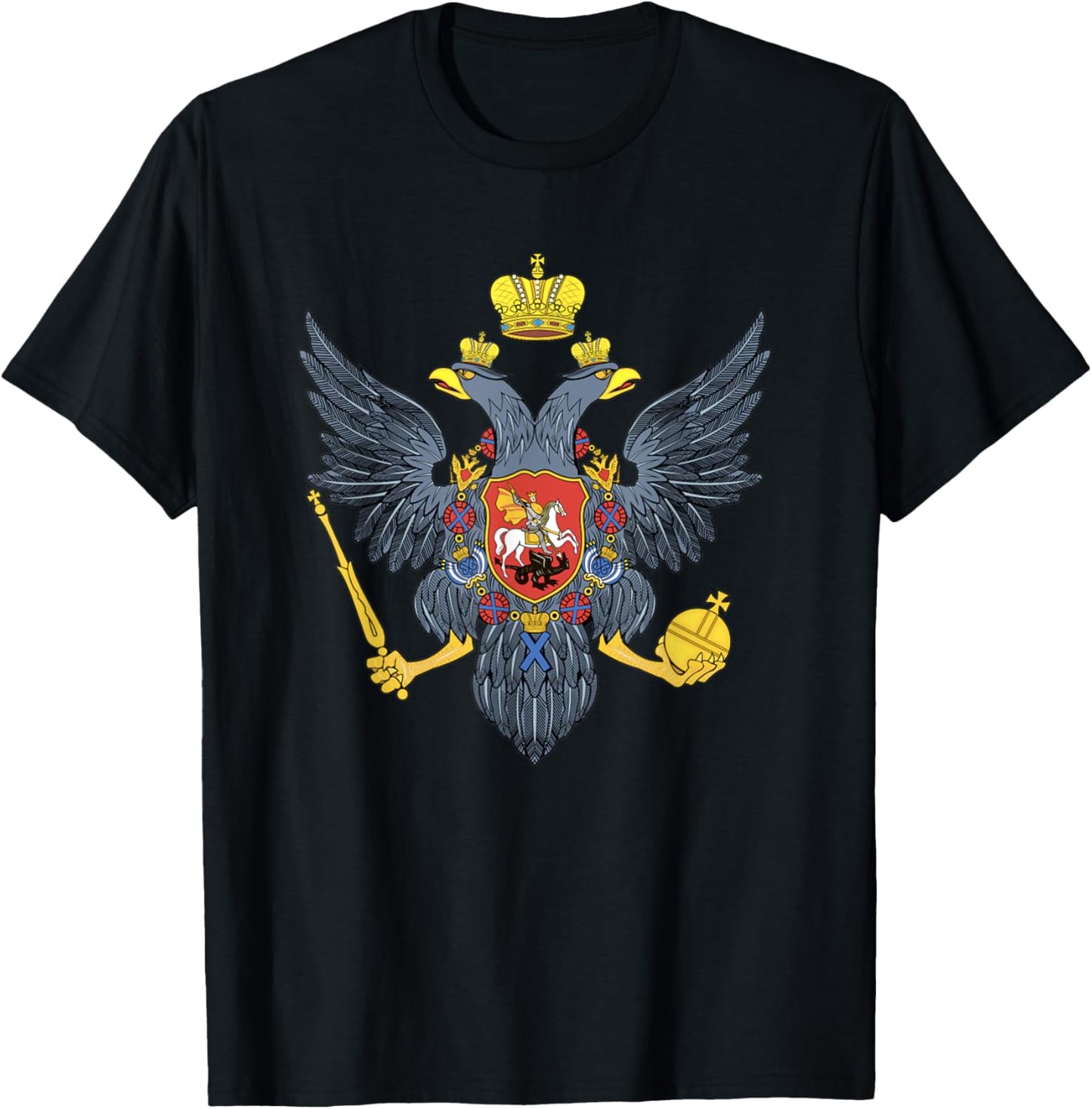 Double Headed Eagle Russian Coat Of Arms Russia T-Shirt - T-Shirt | Black