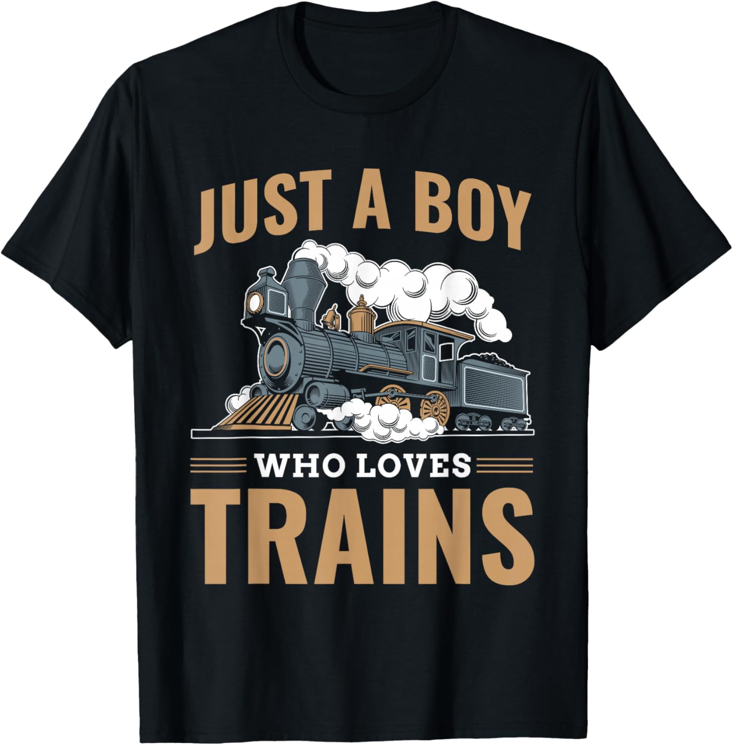 Just A Boy Who Loves Trains Model Railroad Train Locomotive T-Shirt - T-Shirt | Black