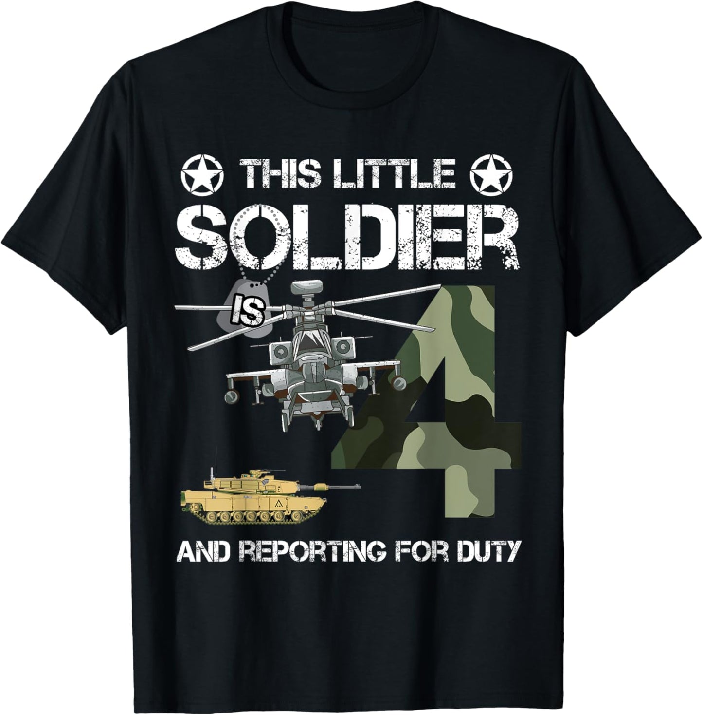 4 Year Old Soldier Camo Army Birthday Themed Military Family T-Shirt - T-Shirt | Black