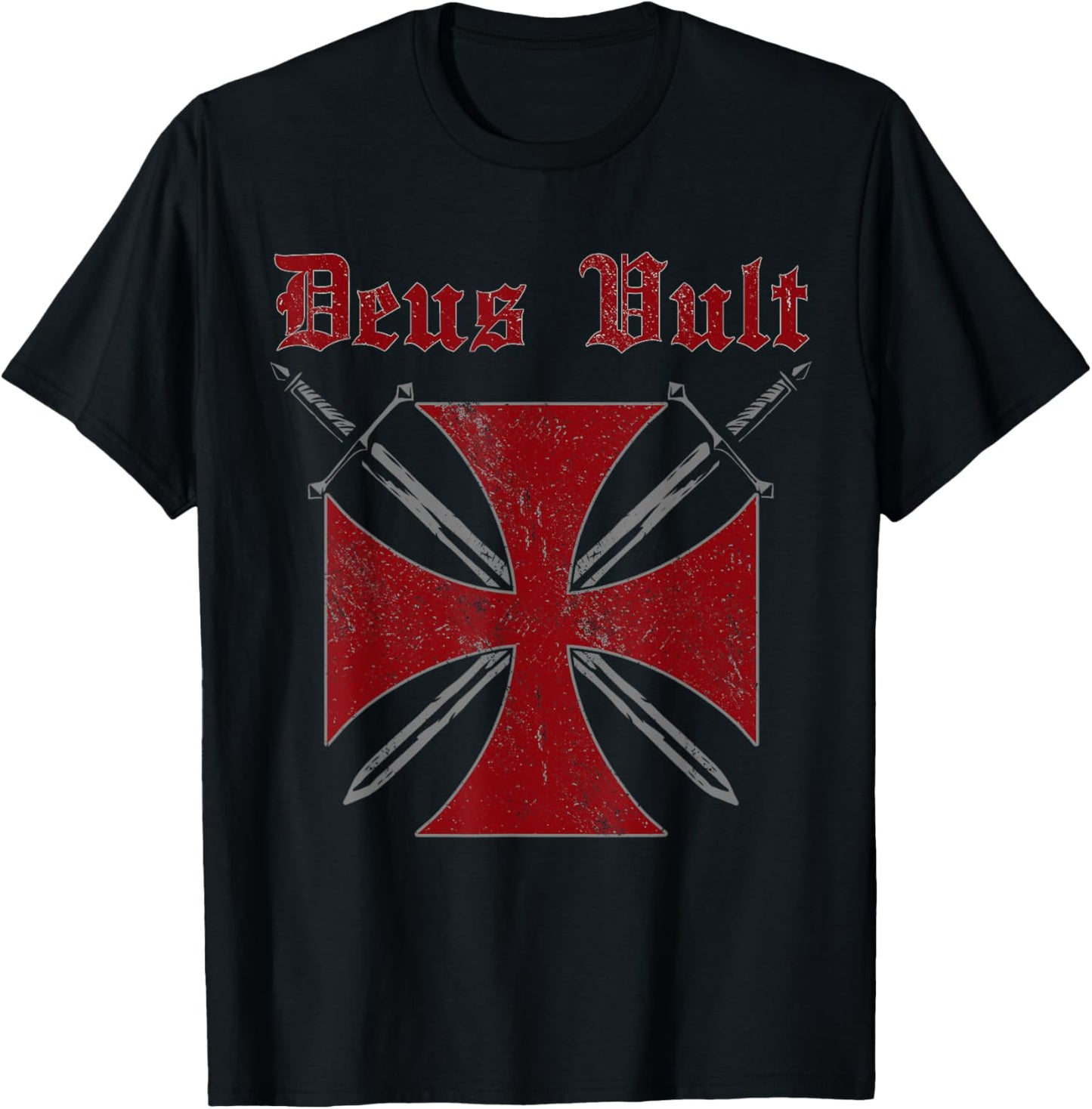 Deus Vult Templar Order Knights Templar Holy Cross Helmet T-Shirt - T-Shirt | Black