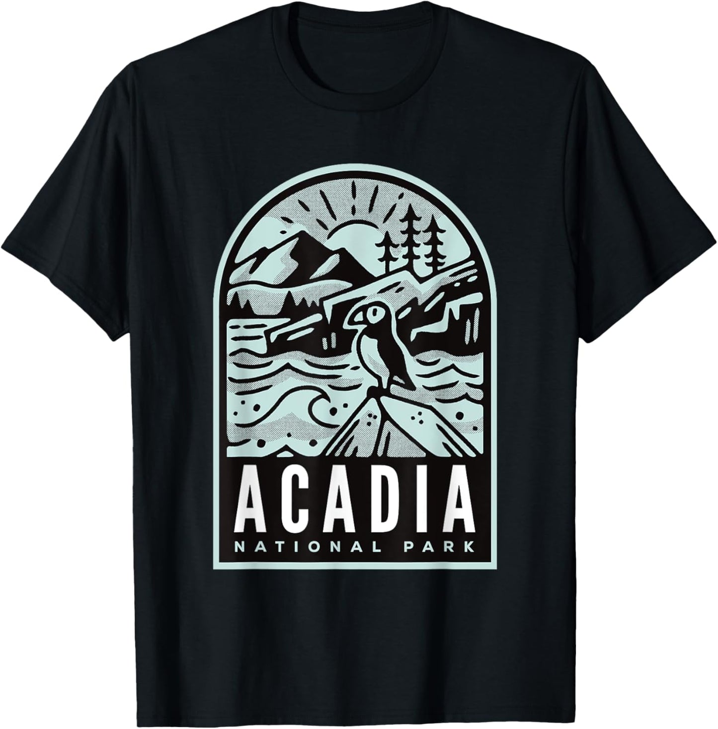 Acadia National Park Vintage Puffin T-Shirt - T-Shirt | Black