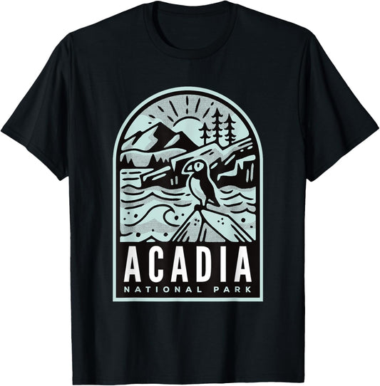 Acadia National Park Vintage Puffin T-Shirt - T-Shirt | Black
