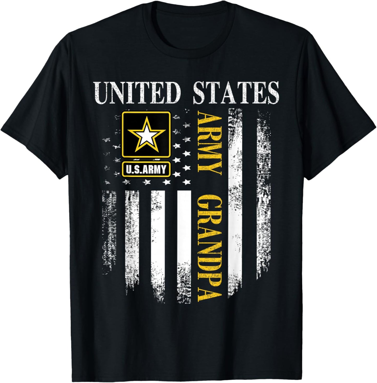 Vintage United States Army Grandpa With American Flag Gift T-Shirt - T-Shirt | Black