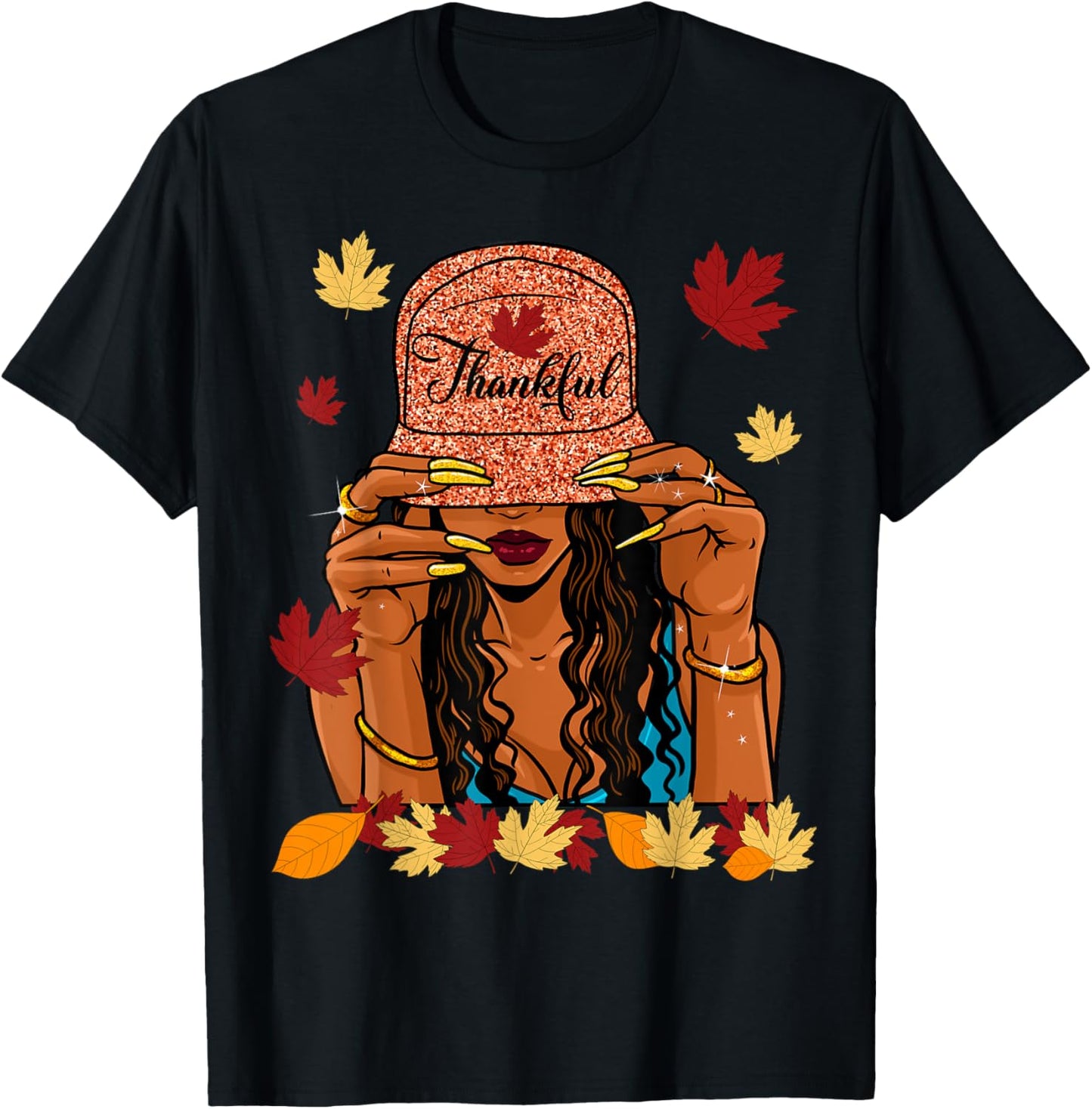 Thanksgiving Thankful Afro African American Autumn Fall T-Shirt - T-Shirt | Black