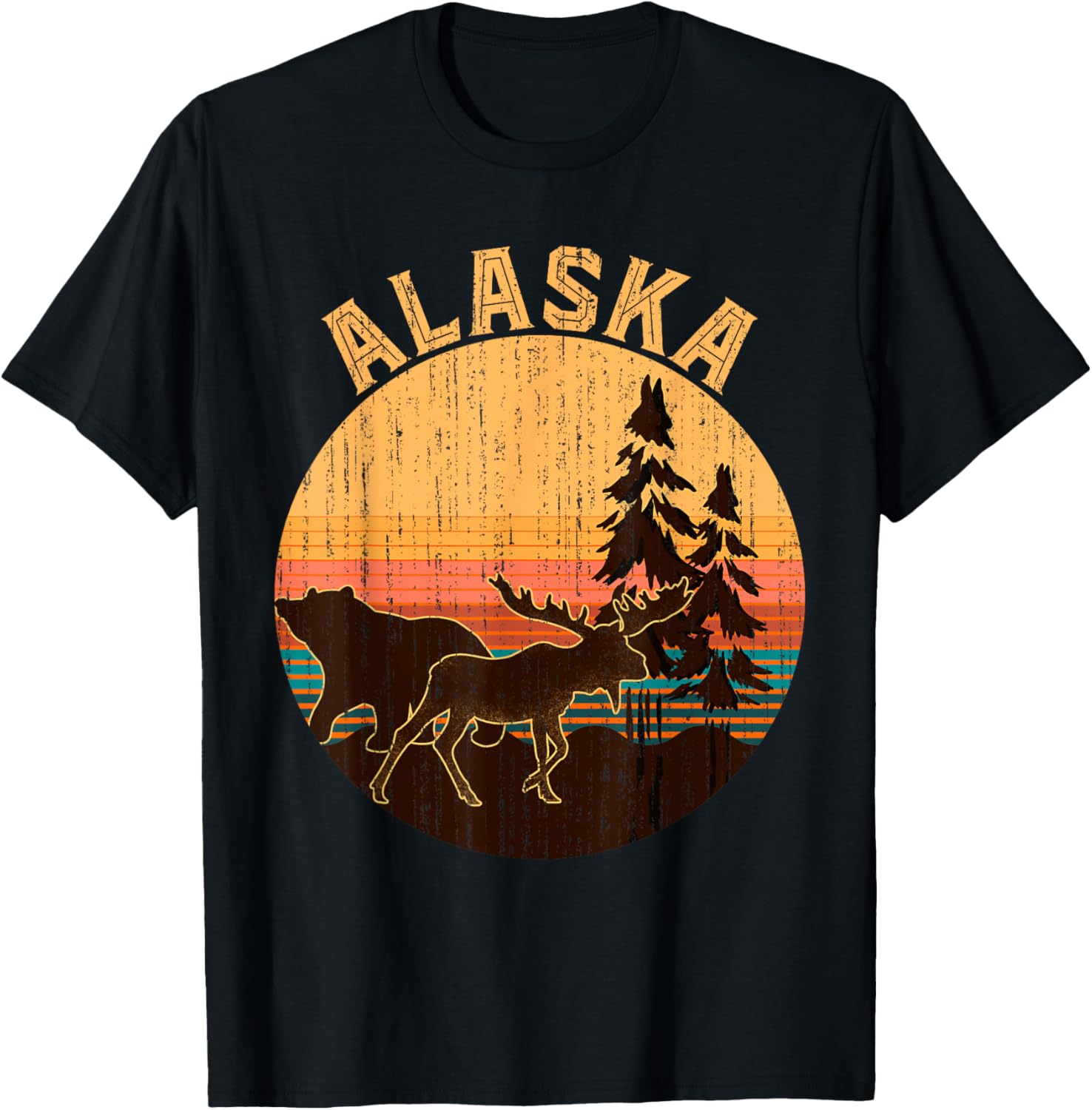 Nature Willdife Bear Moose Alaskan Animal Forest Alaska T-Shirt - T-Shirt | Black