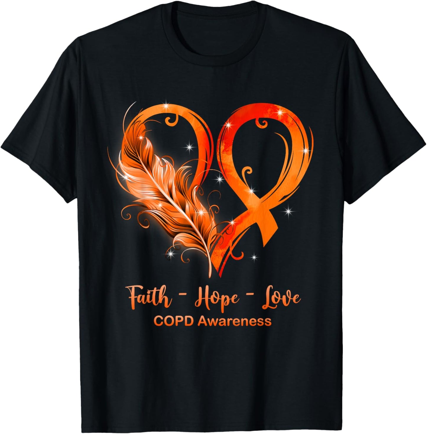 Orange Ribbon Heart Faith Hope Love COPD Awareness T-Shirt - T-Shirt | Black