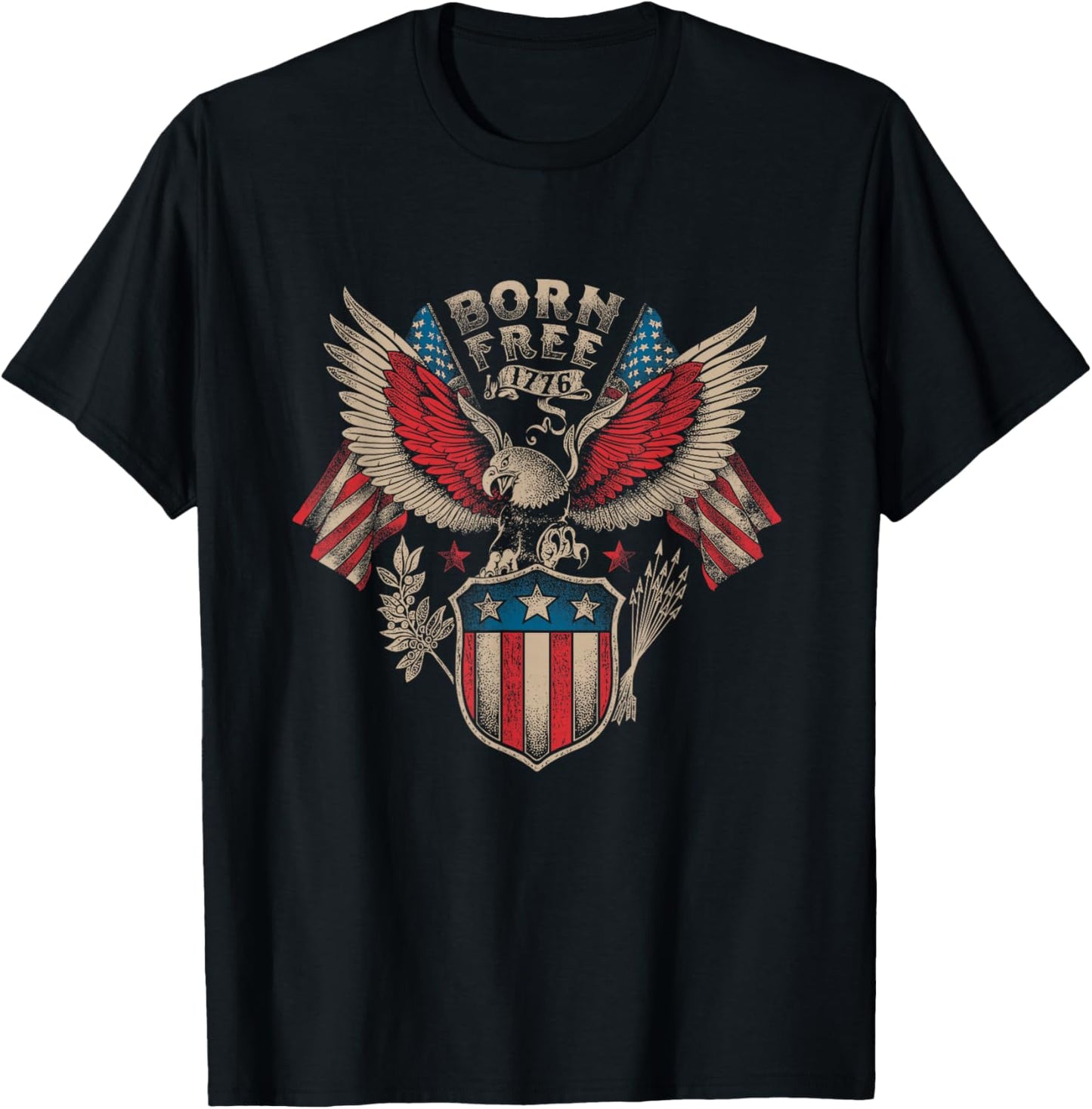 Born Free 1776 USA Patriot Eagle T-Shirt - T-Shirt | Black