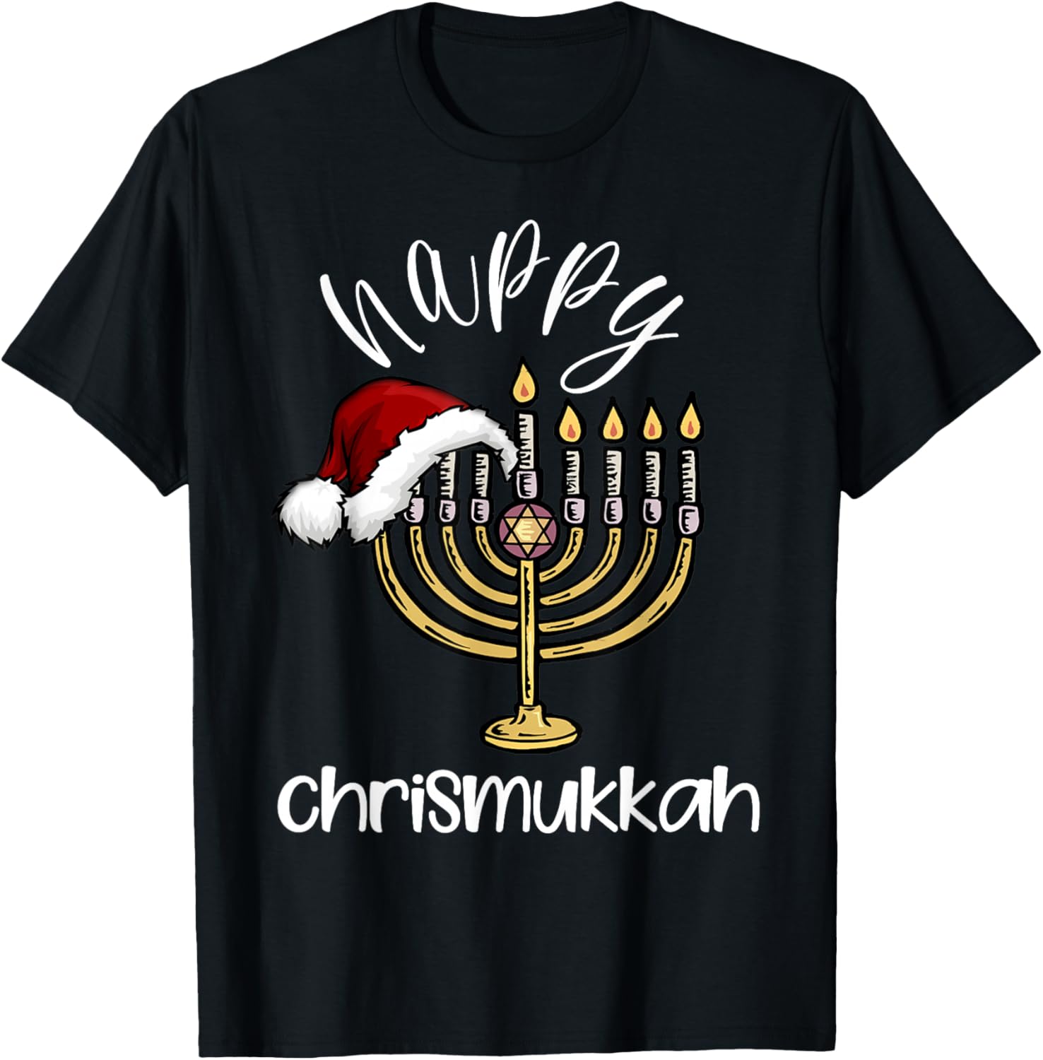 merry chrismukkah happy hanukkah christmas santa hat Xmas T-Shirt - T-Shirt | Black