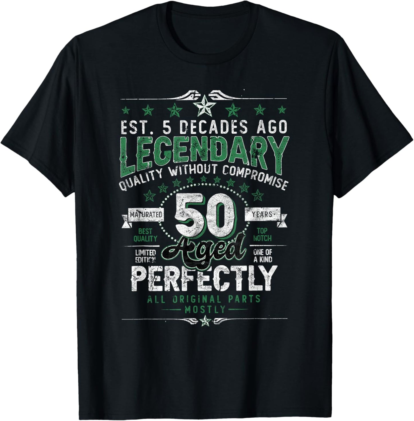 Vintage Legendary 50 Years Old Aged Perfectly 50th Birthday T-Shirt - T-Shirt | Black