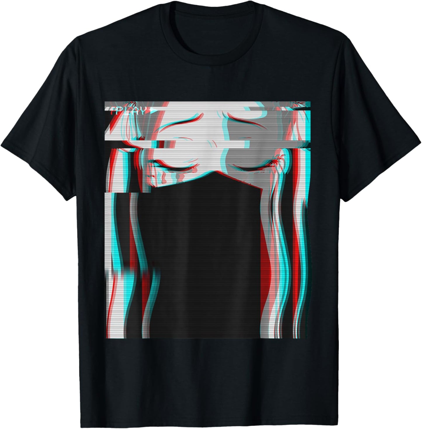 Vaporwave Aesthetic Sad Anime Girl Retro Eboy Egirl Harajuku T-Shirt - T-Shirt | Black