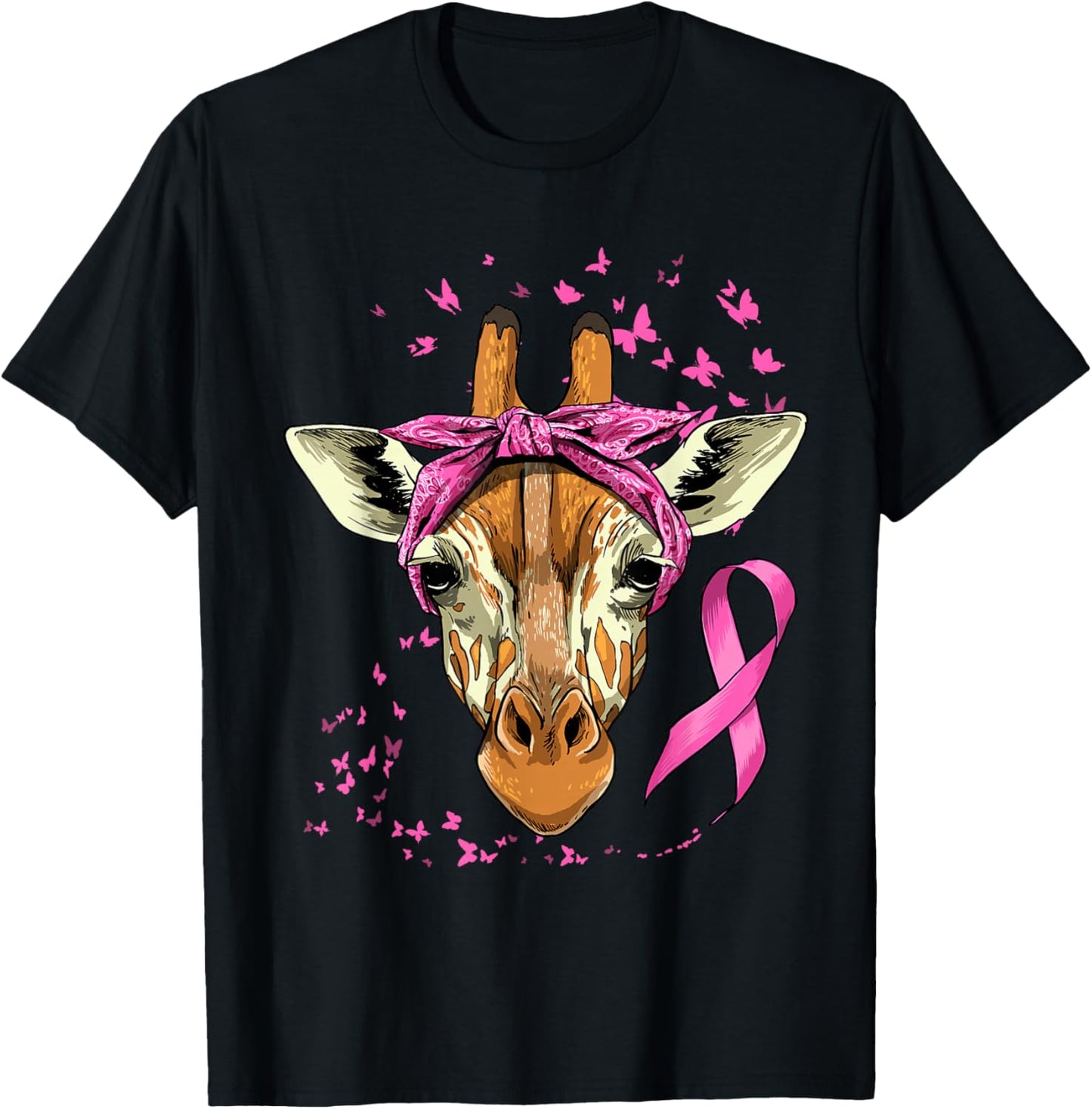 Giraffe Breast Cancer Awareness Pink Ribbon Cancer Survivor T-Shirt - T-Shirt | Black