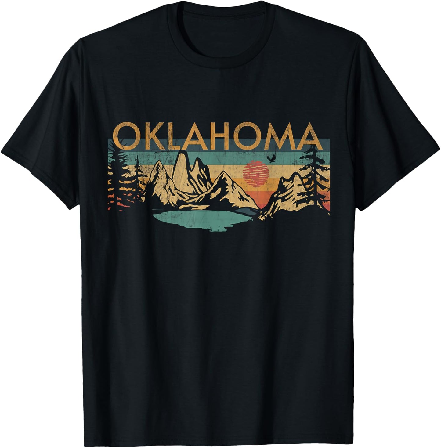 Oklahoma USA Outdoor Vintage -Adults, Kids Black Cotton, Polyester Retro Short Sleeve Small T-Shirt - T-Shirt | Black