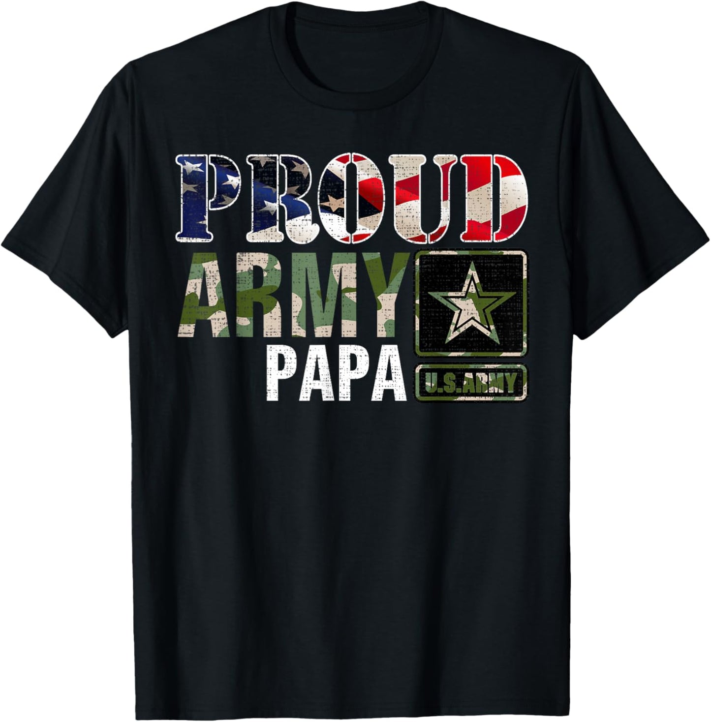 Vintage Proud Army Papa Camo With American Flag Gift T-Shirt - T-Shirt | Black